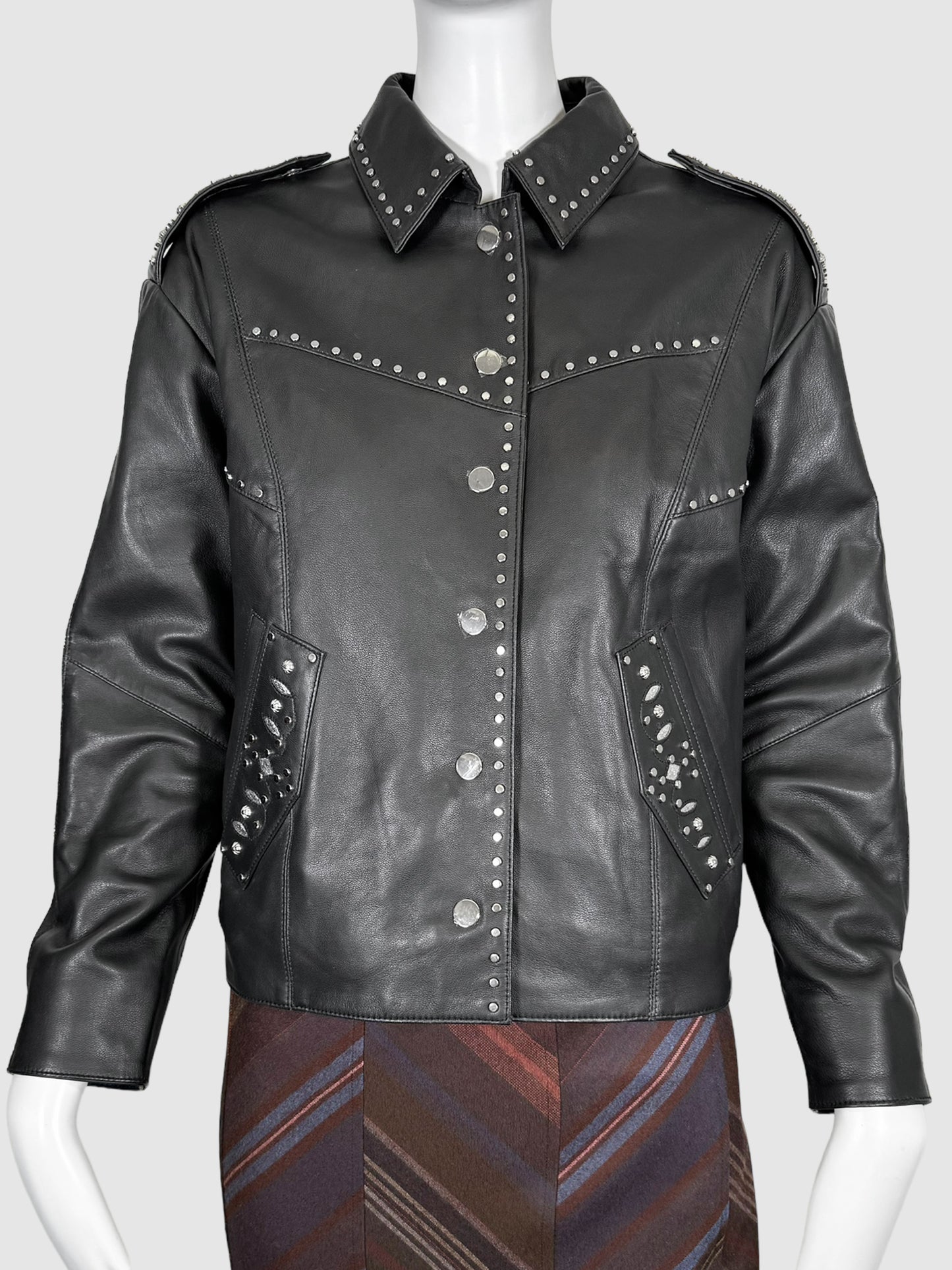 Belvisa Studded Leather Jacket - Size 36