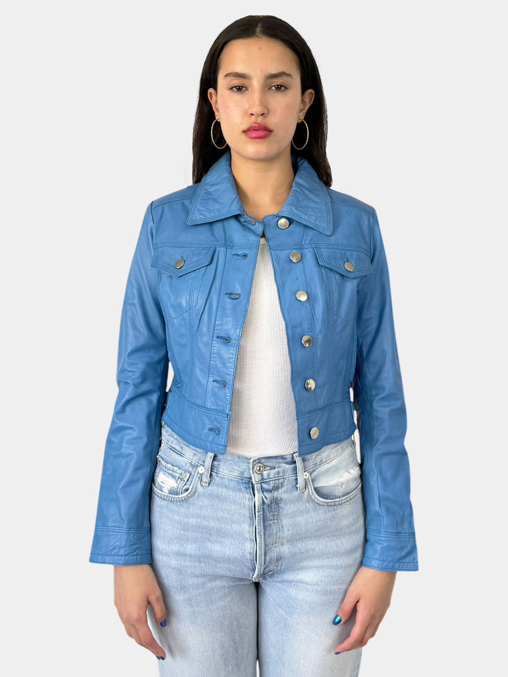 Leather Button-Up Short Jacket