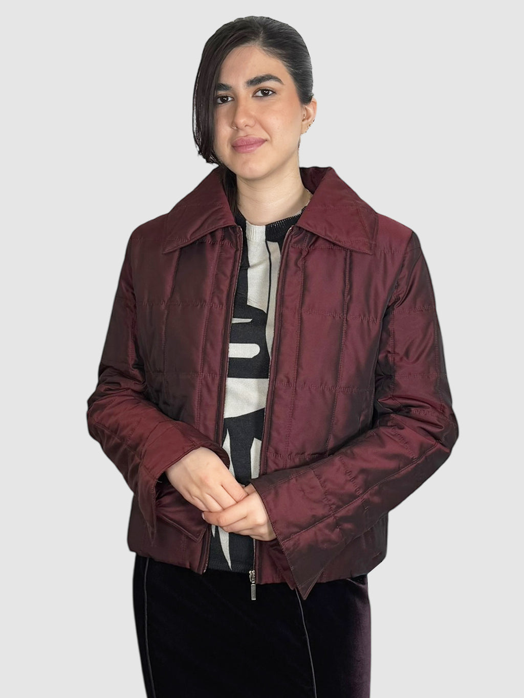 Chanel Red Metallic Quilted Zip-Up Jacket, Size 42 luxury designer resale consignment Toronto secondhand canada