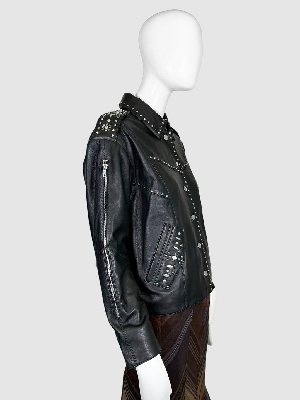 Belvisa Studded Leather Jacket - Size 36