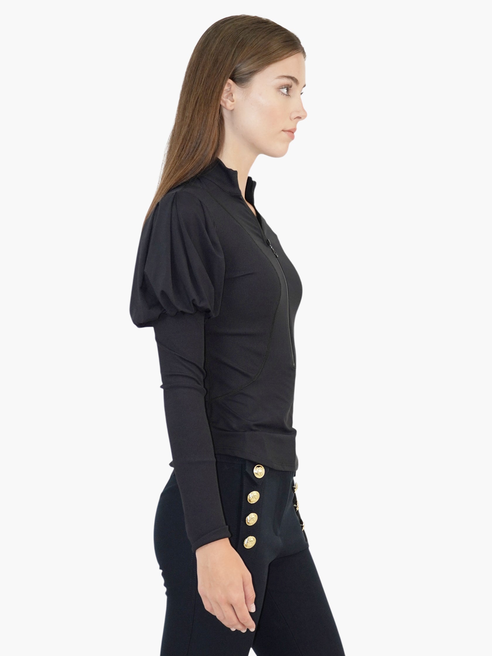 Puff Sleeve Zip-Up Jacket