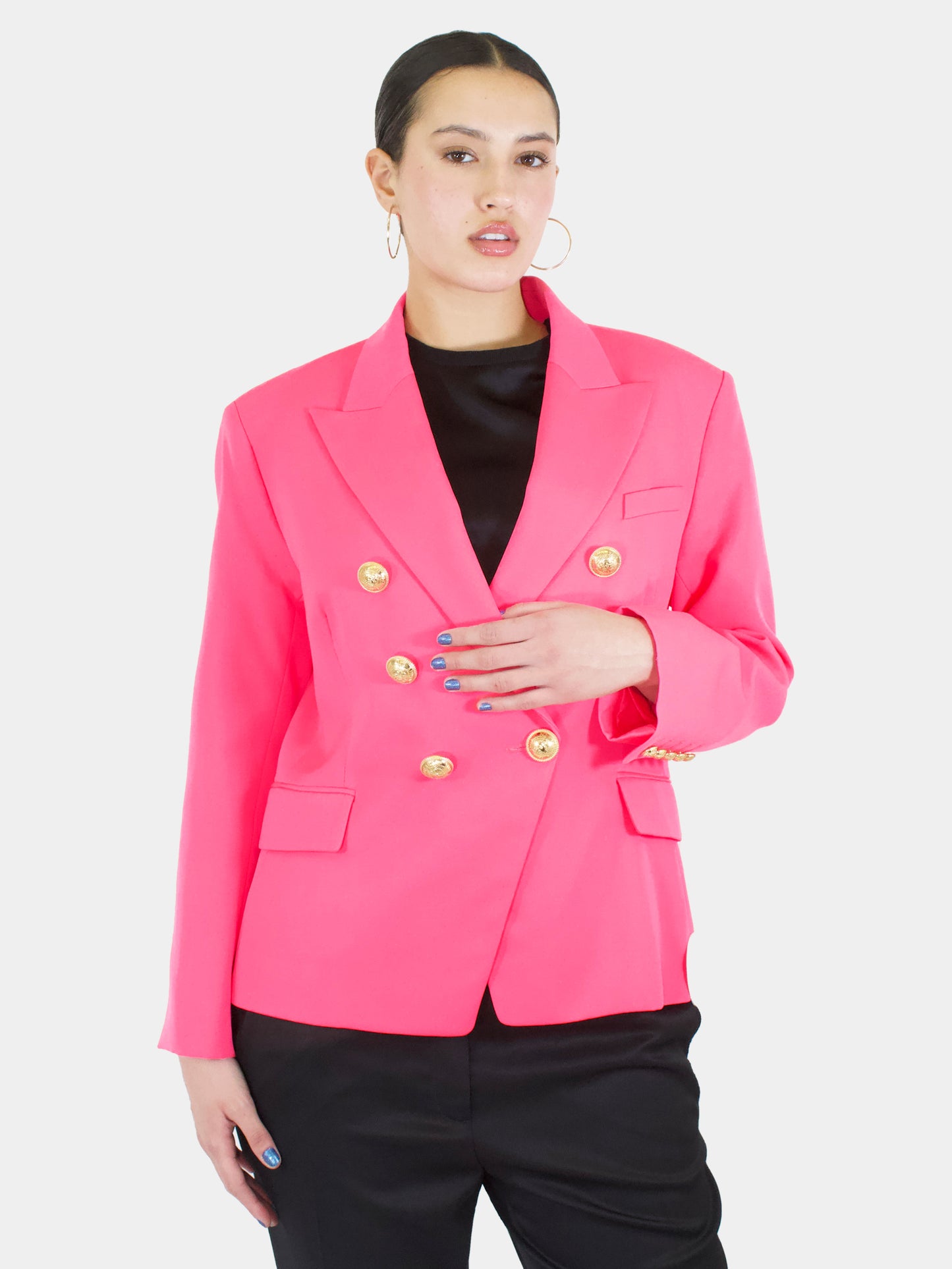 Short Double-Breasted Wool Blazer - Size 46