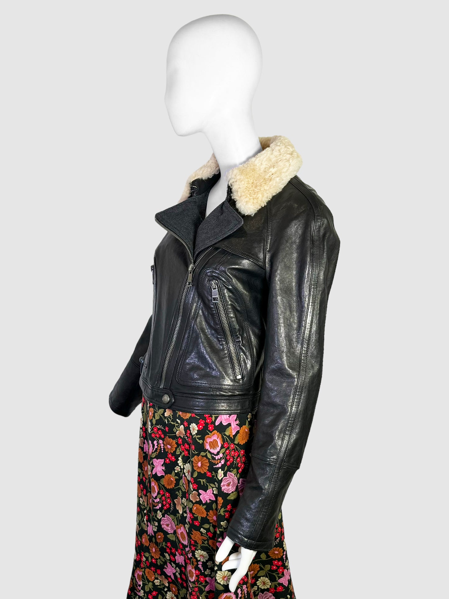Burberry Leather Jacket with Shearling Collar - Size 8