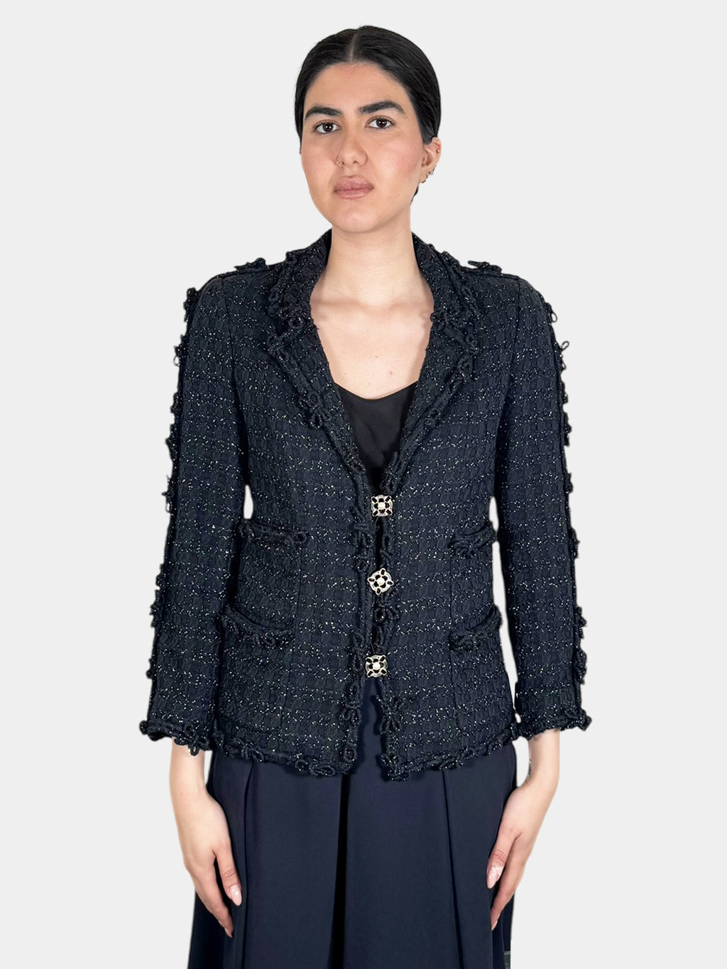 Tweed Single-Breasted Blazer - Size 38