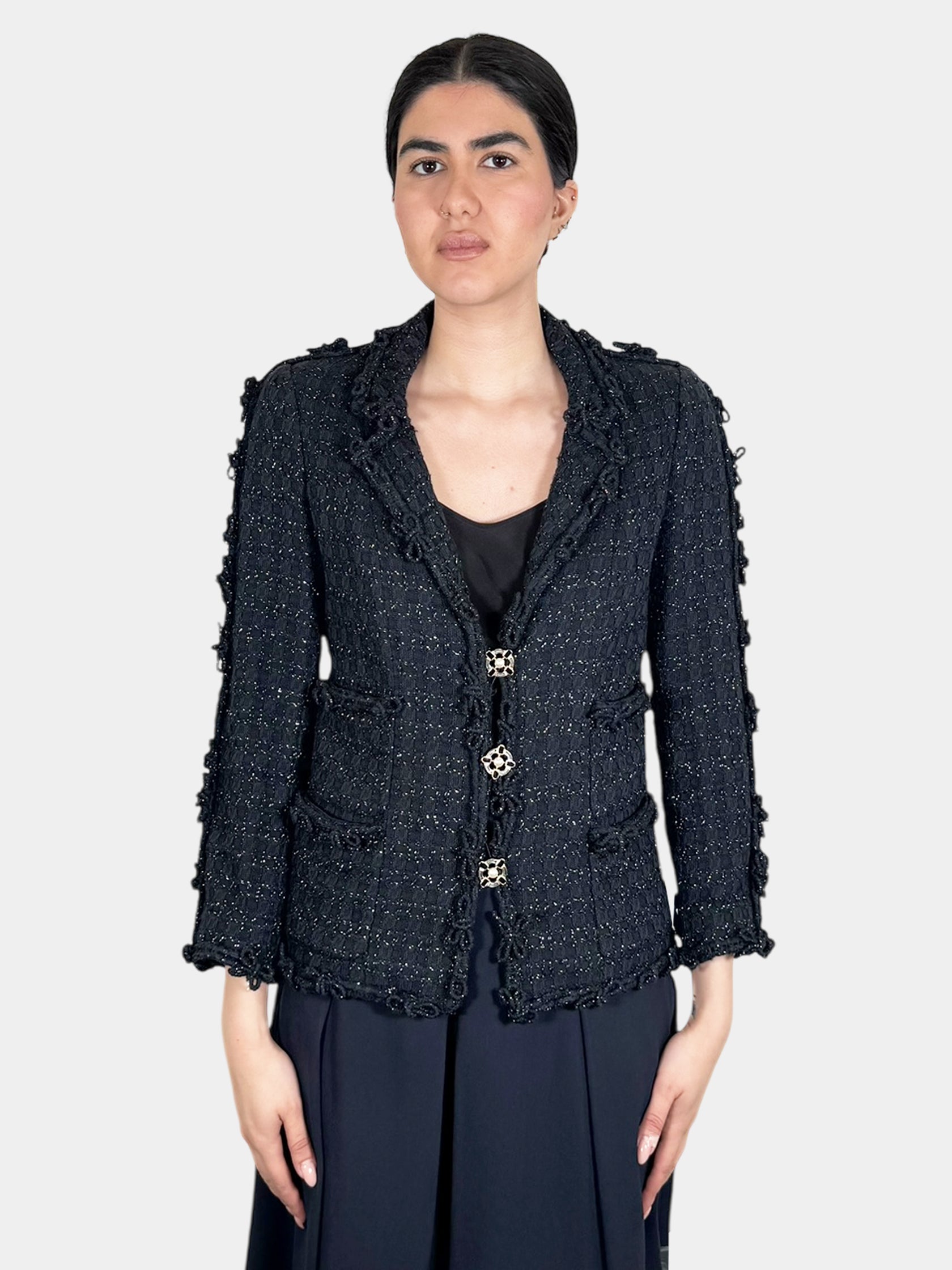Tweed Single-Breasted Blazer - Size 38