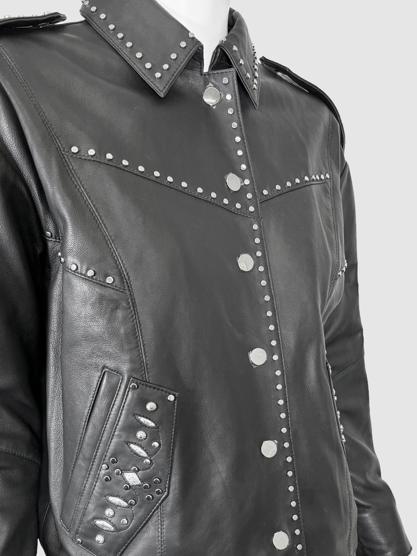 Belvisa Studded Leather Jacket - Size 36