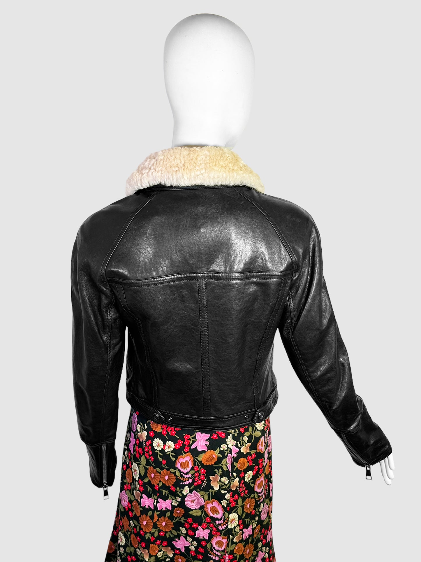 Burberry Leather Jacket with Shearling Collar - Size 8