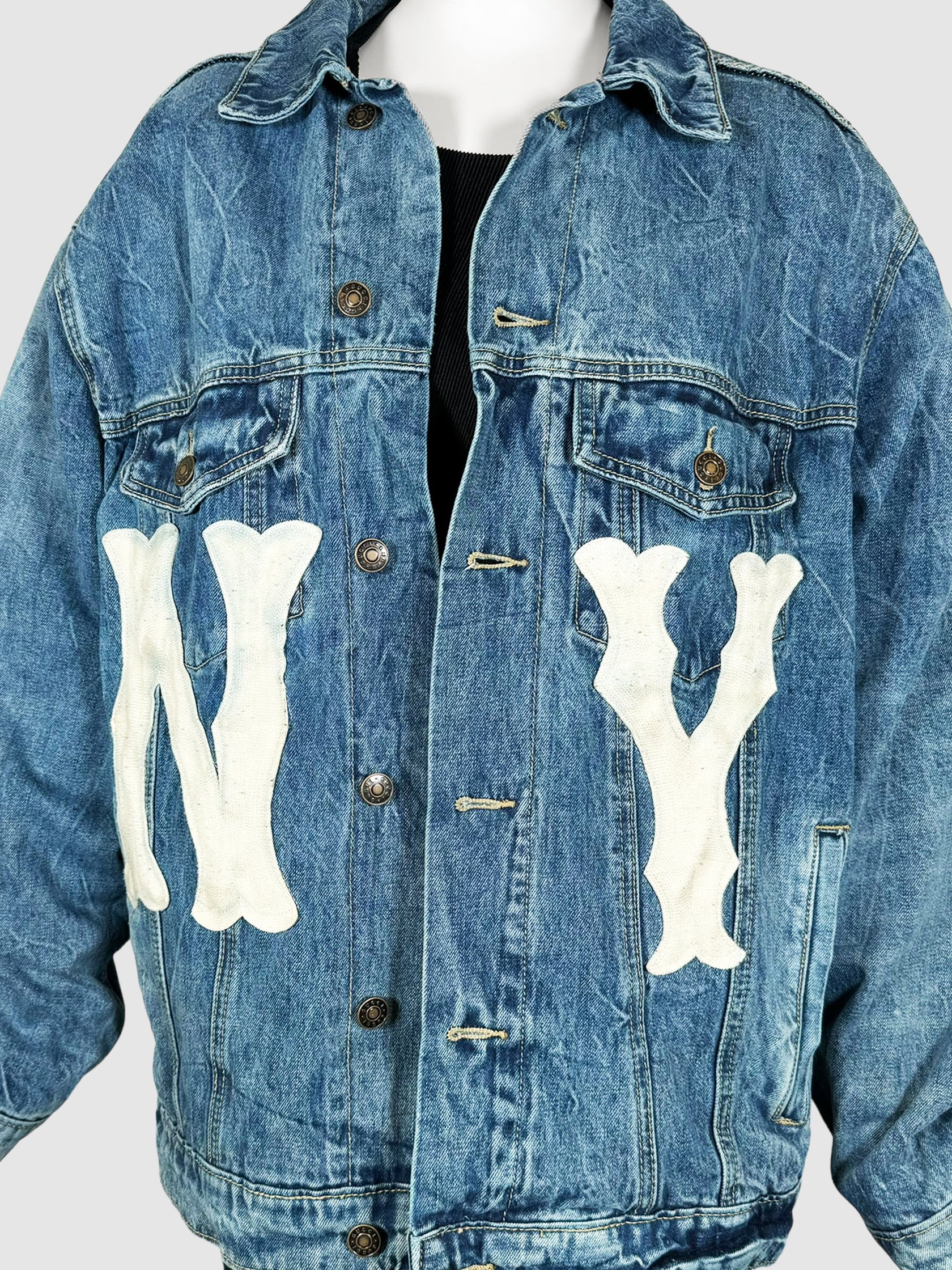 Gucci Blue Acid Wash New York Yankees Patch Denim Jacket Luxury Designer Resale Secondhand Vintage Toronto