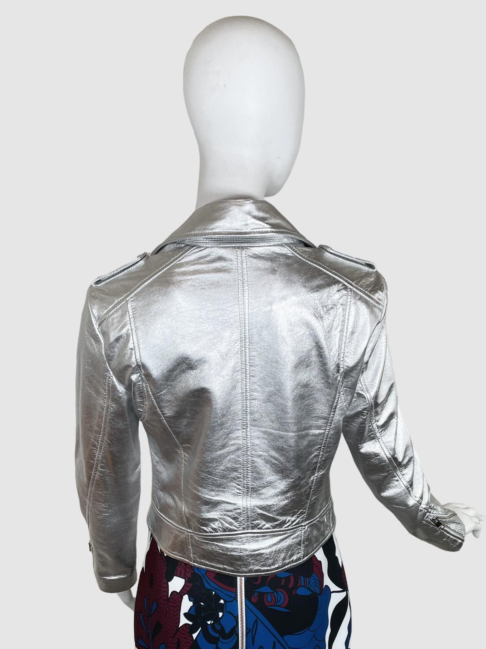 Lamarque Metallic Leather Moto Jacket - Size S