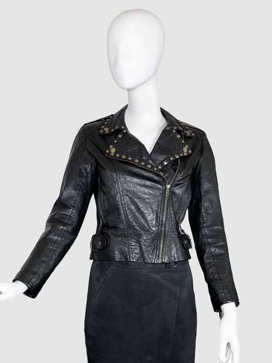 Open Space Leather Jacket with Stud Embellishments - Size 6