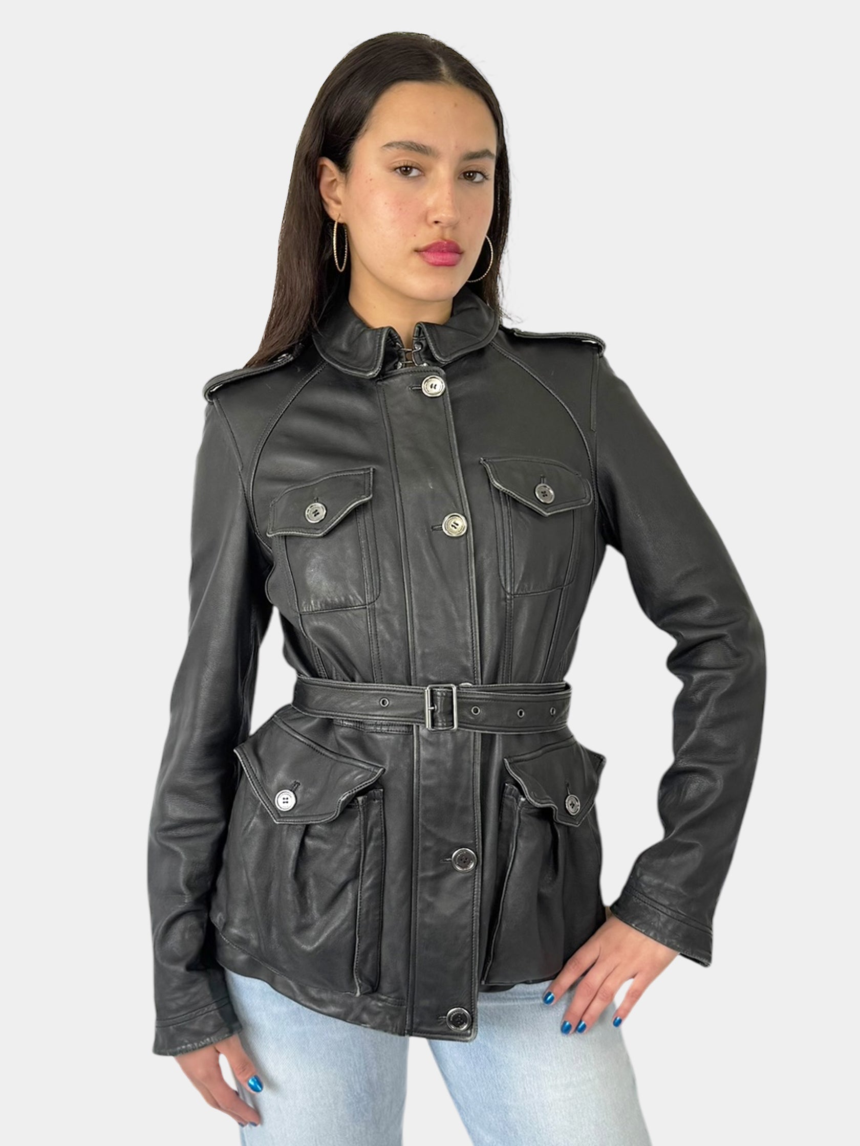 Belted Leather Jacket - Size 10