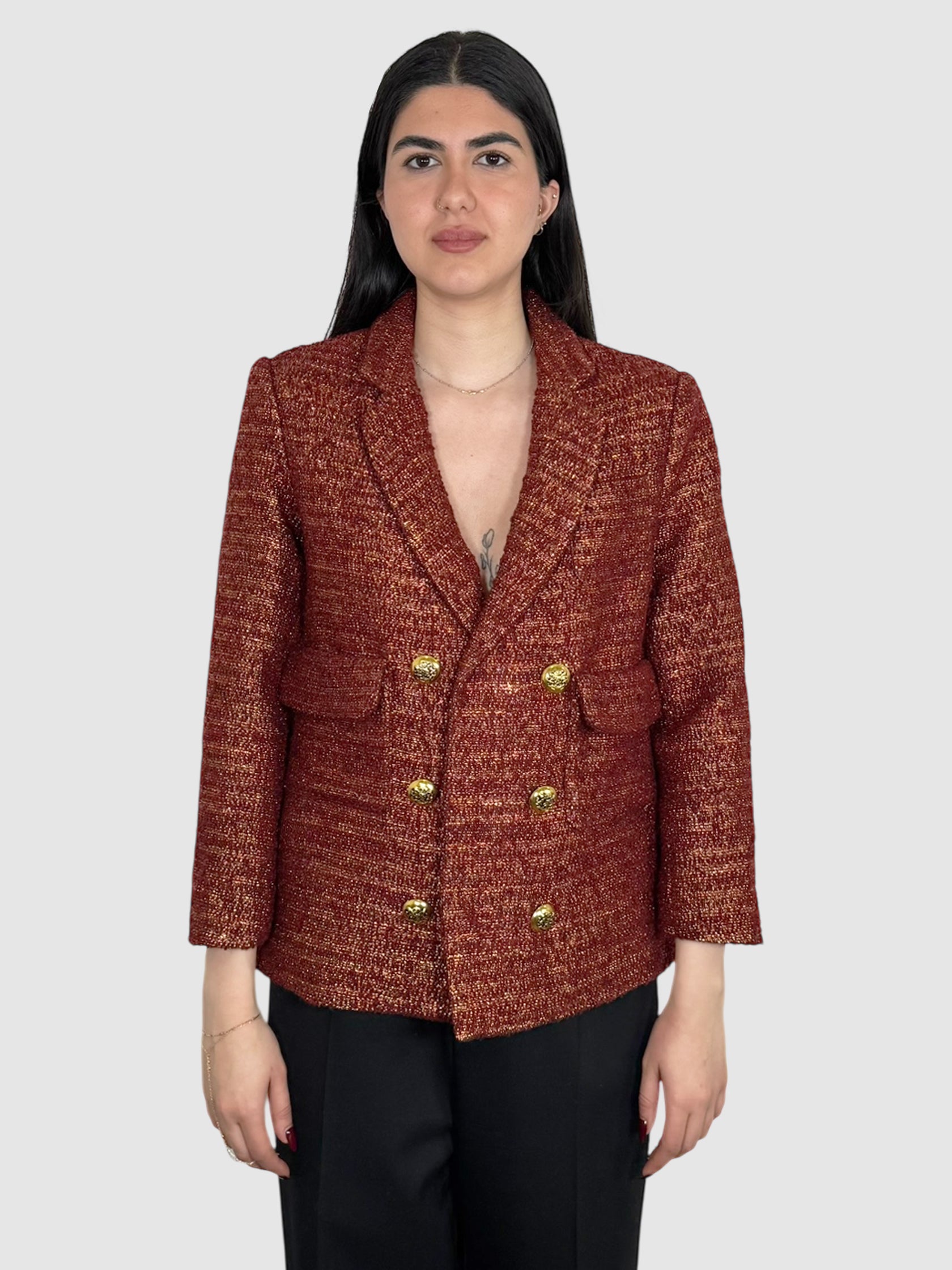 Metallic Double-Breasted Blazer