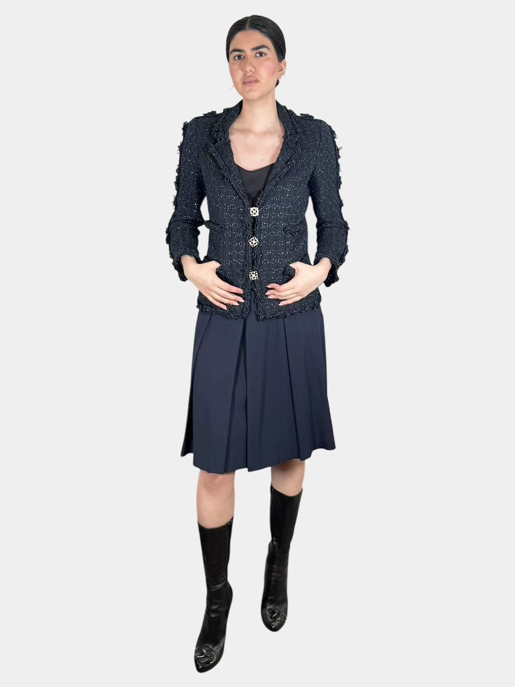 Tweed Single-Breasted Blazer - Size 38