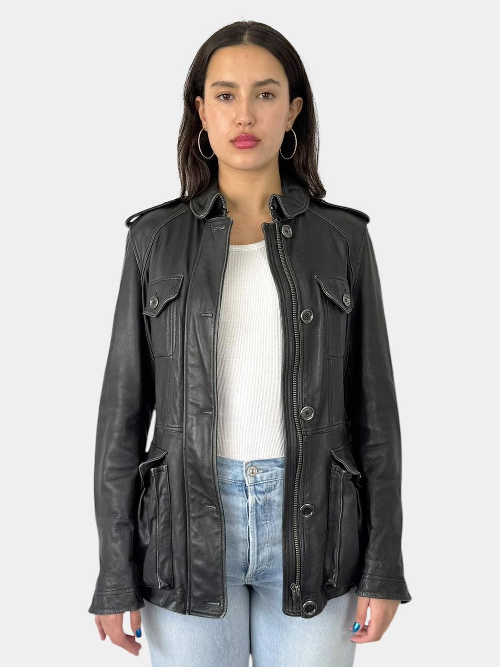 Belted Leather Jacket - Size 10