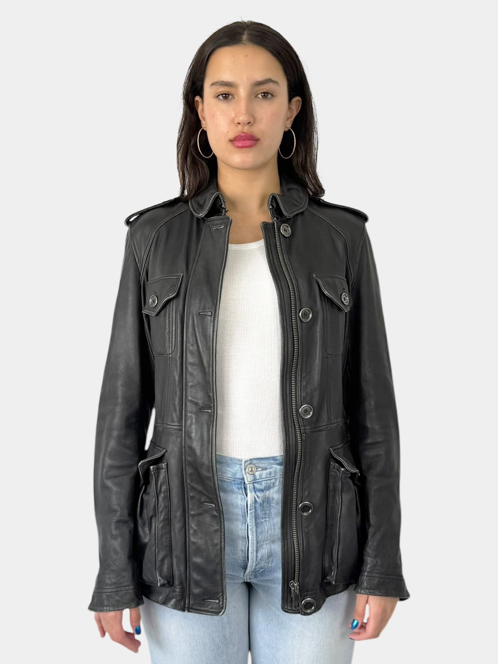 Belted Leather Jacket - Size 10