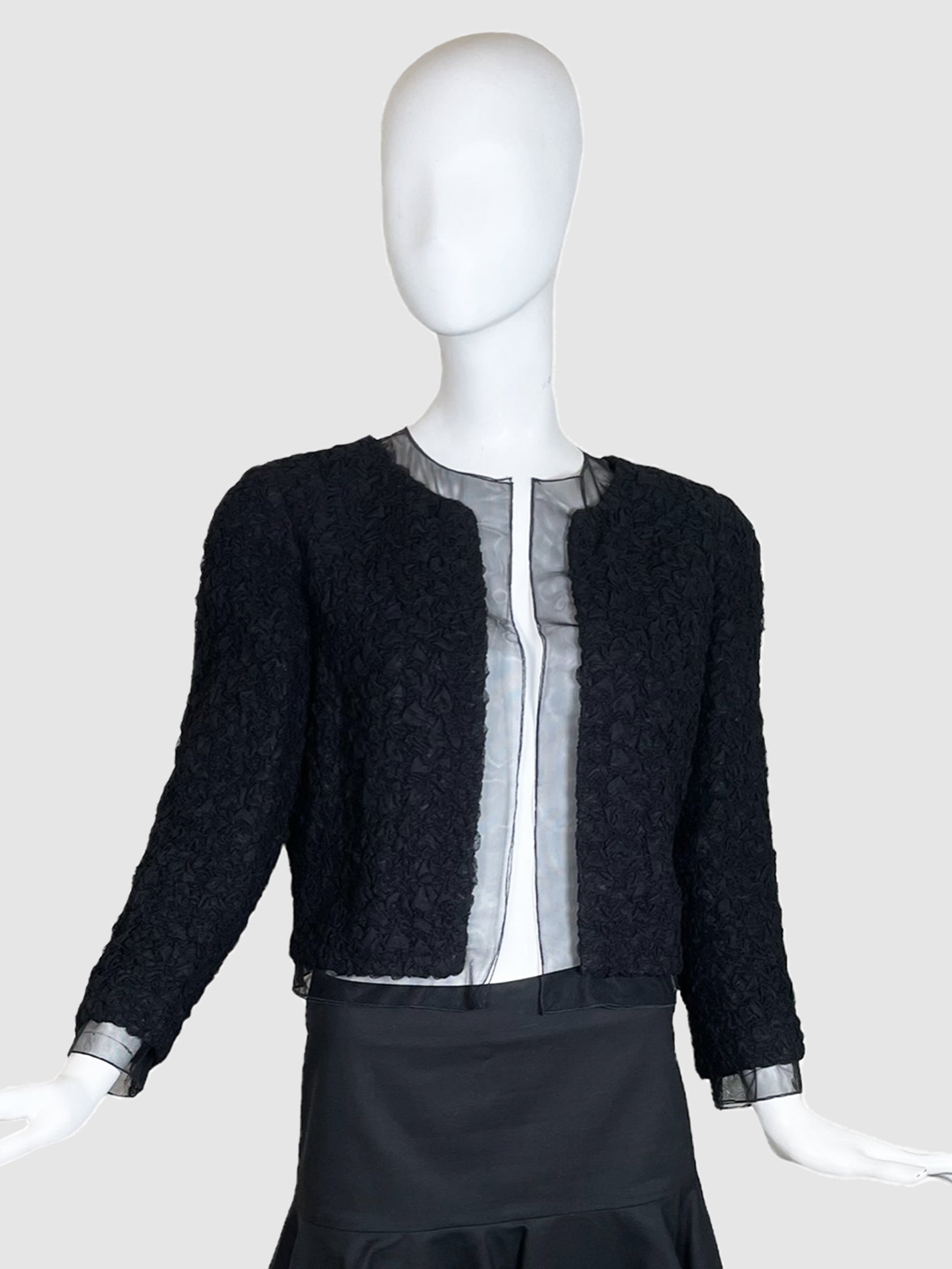 Ruched Mesh Trim Open Jacket - Size 44