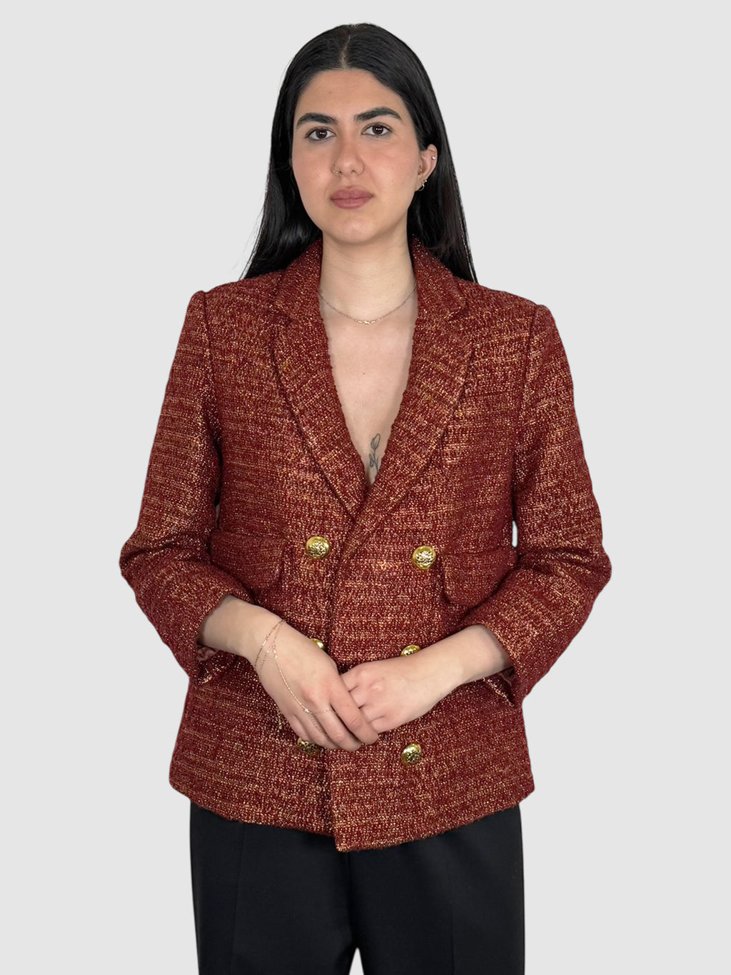 Metallic Double-Breasted Blazer