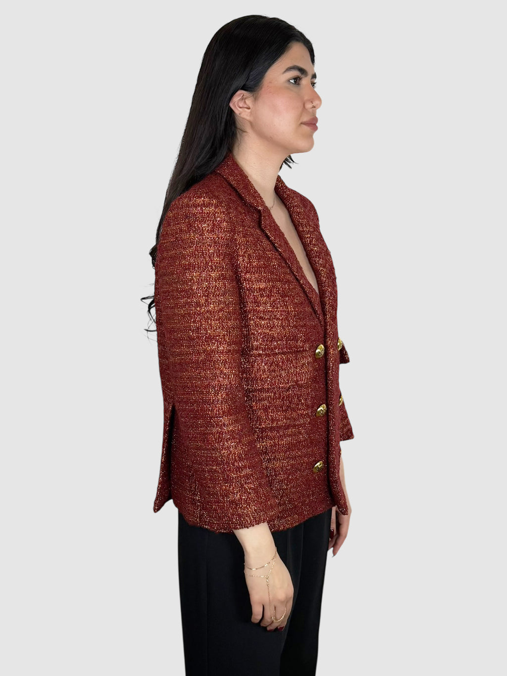 Metallic Double-Breasted Blazer