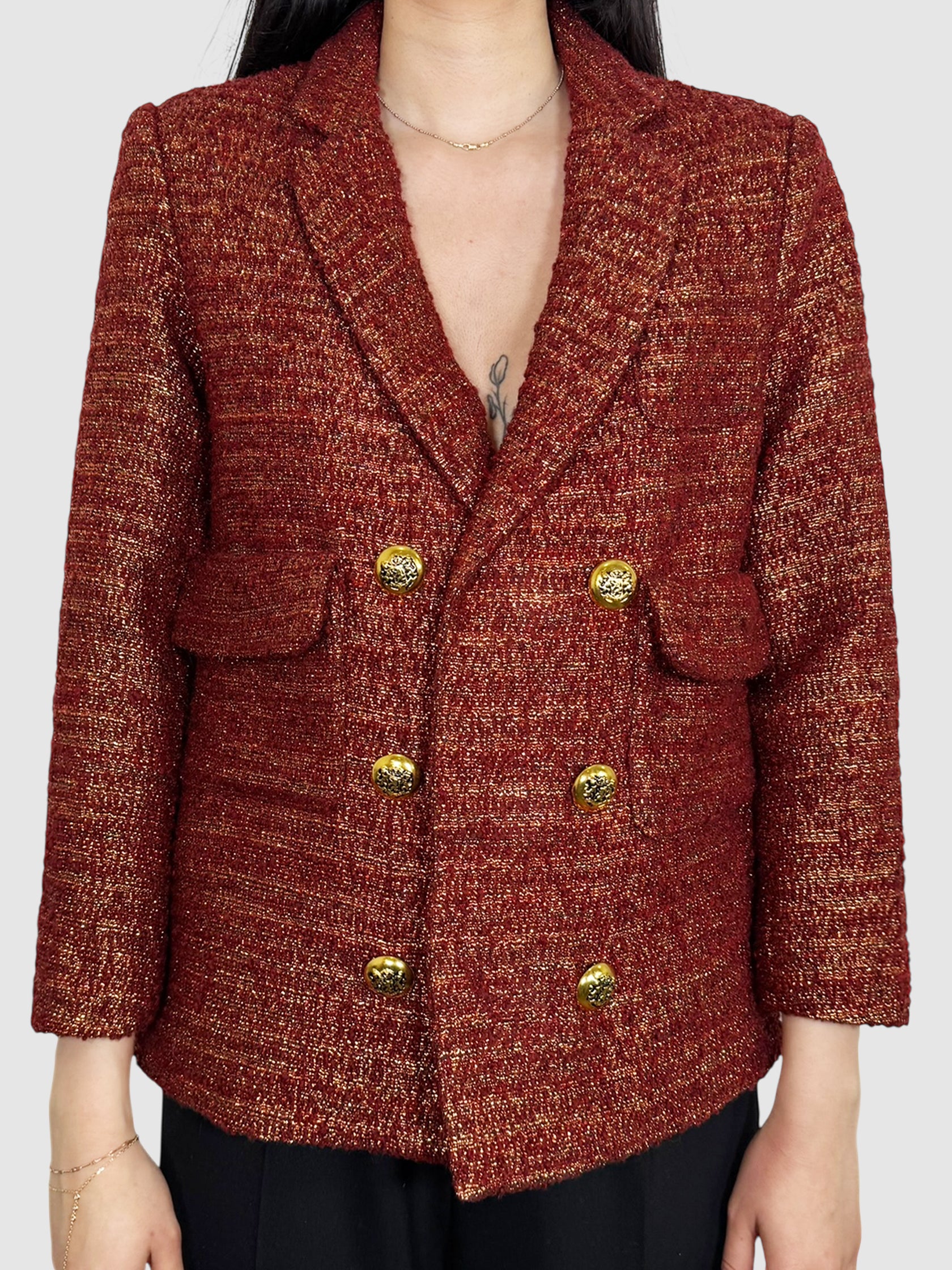 Metallic Double-Breasted Blazer