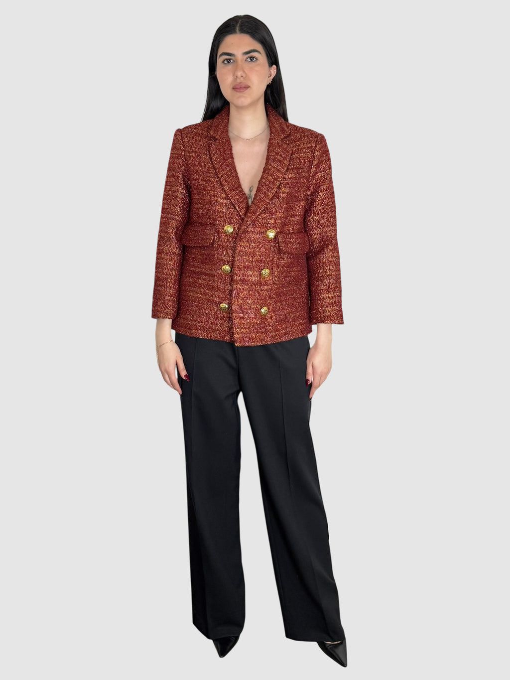 Metallic Double-Breasted Blazer