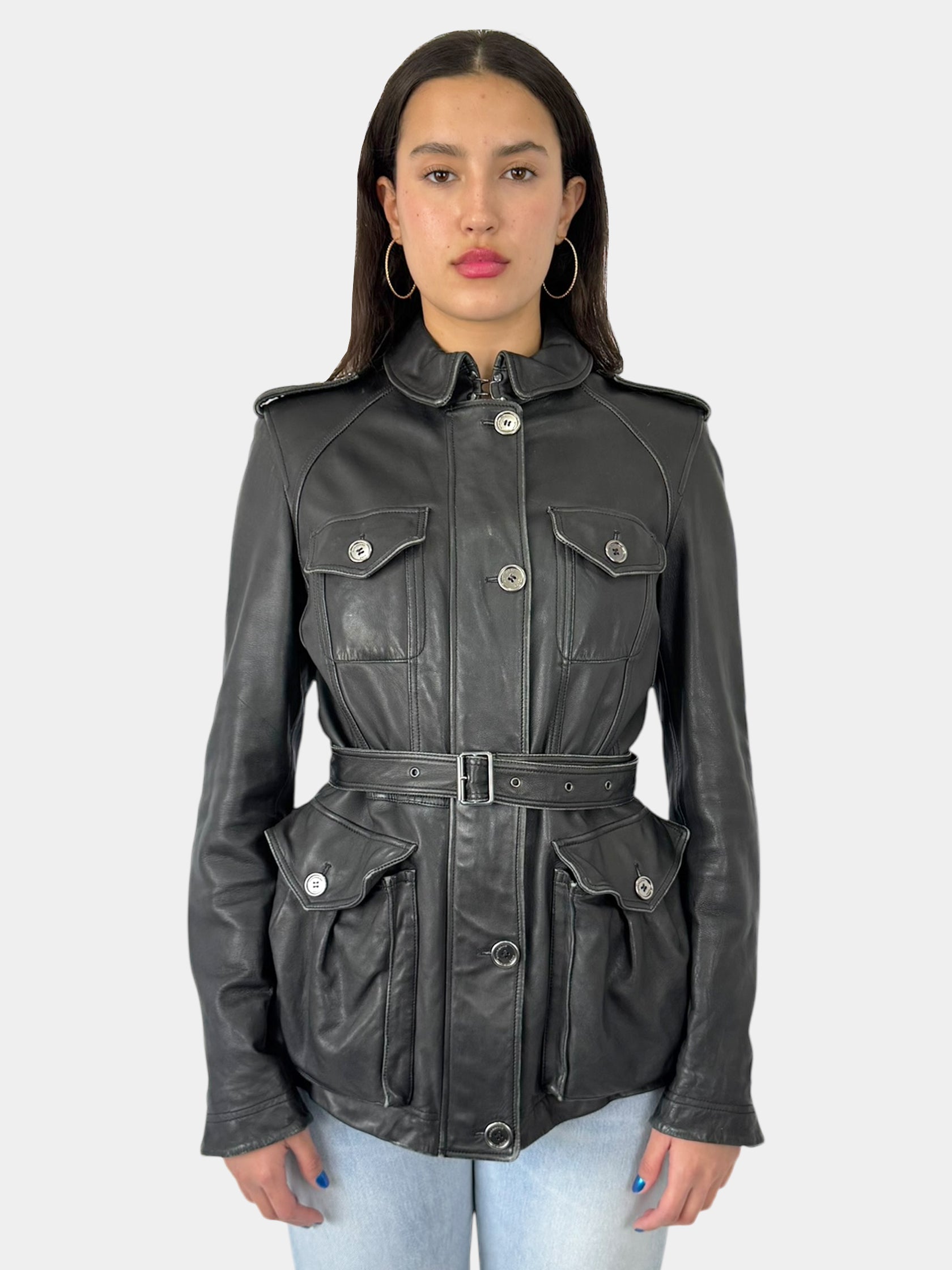 Belted Leather Jacket - Size 10