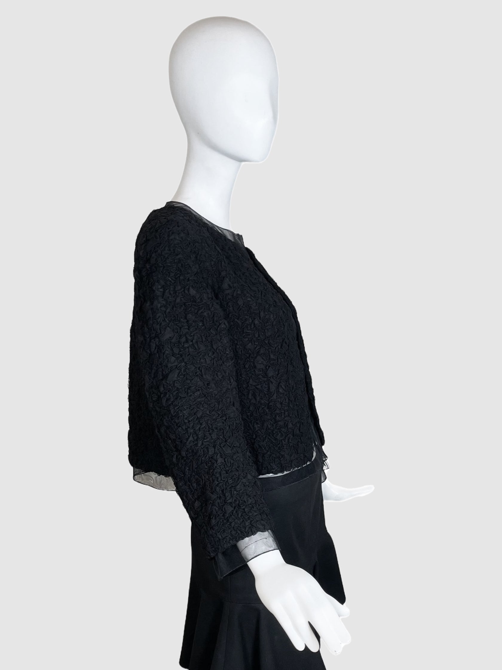 Ruched Mesh Trim Open Jacket - Size 44