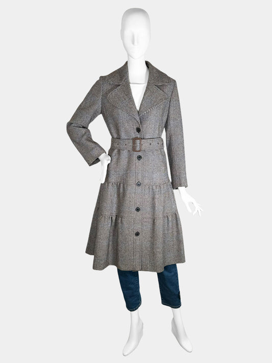 Herringbone Tiered Wool Coat - Size 6