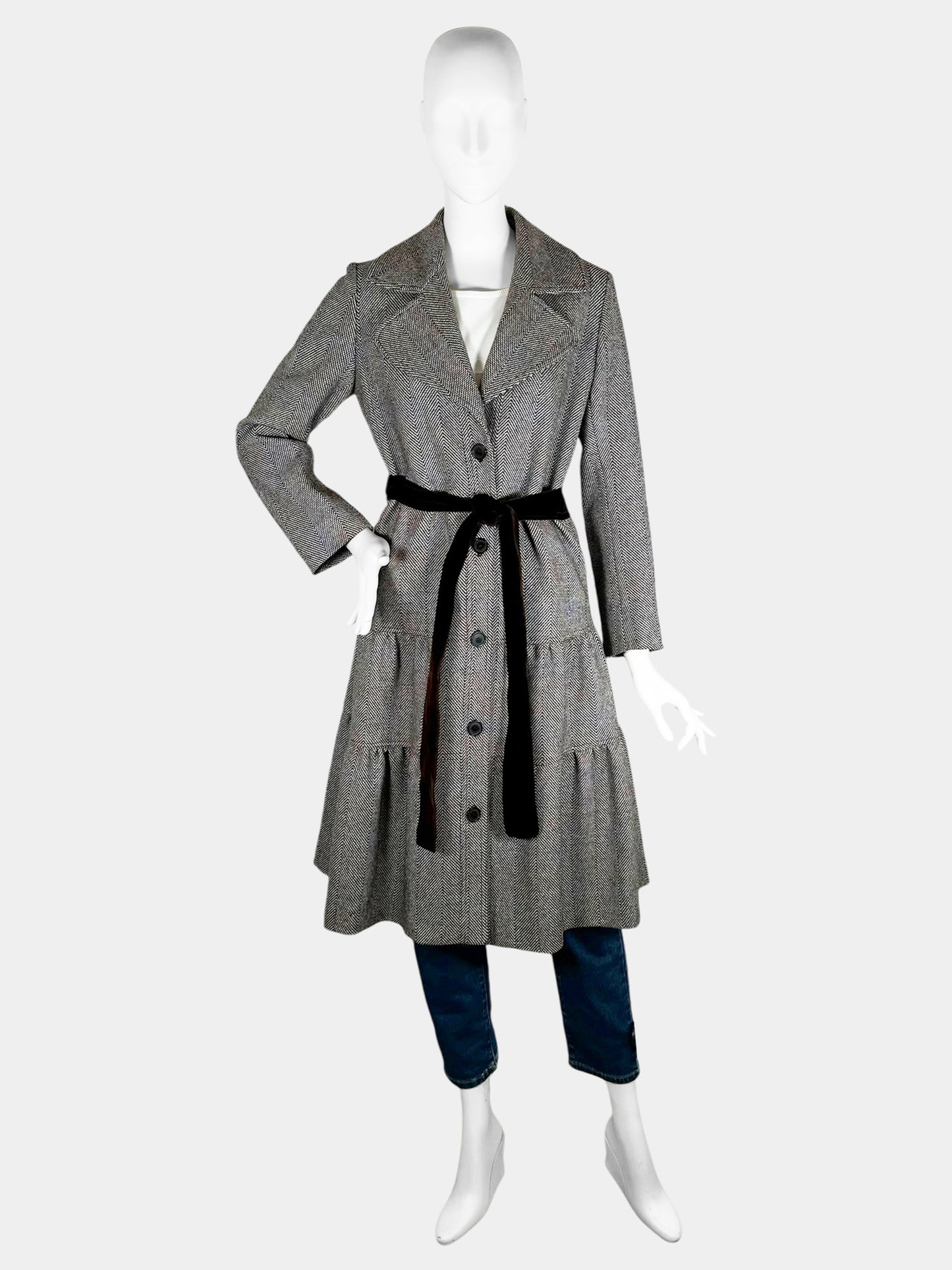 Herringbone Tiered Wool Coat - Size 6