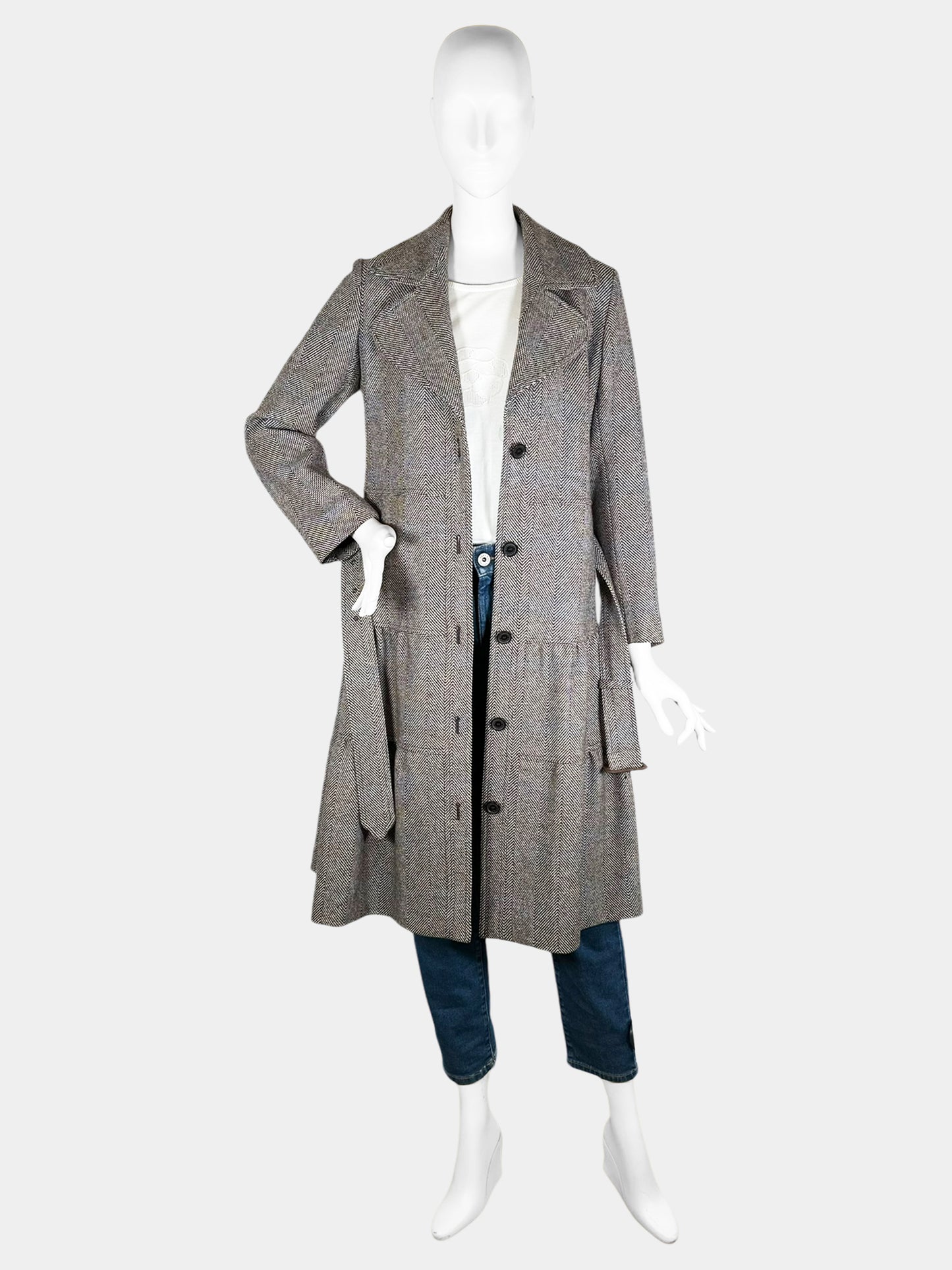 Herringbone Tiered Wool Coat - Size 6