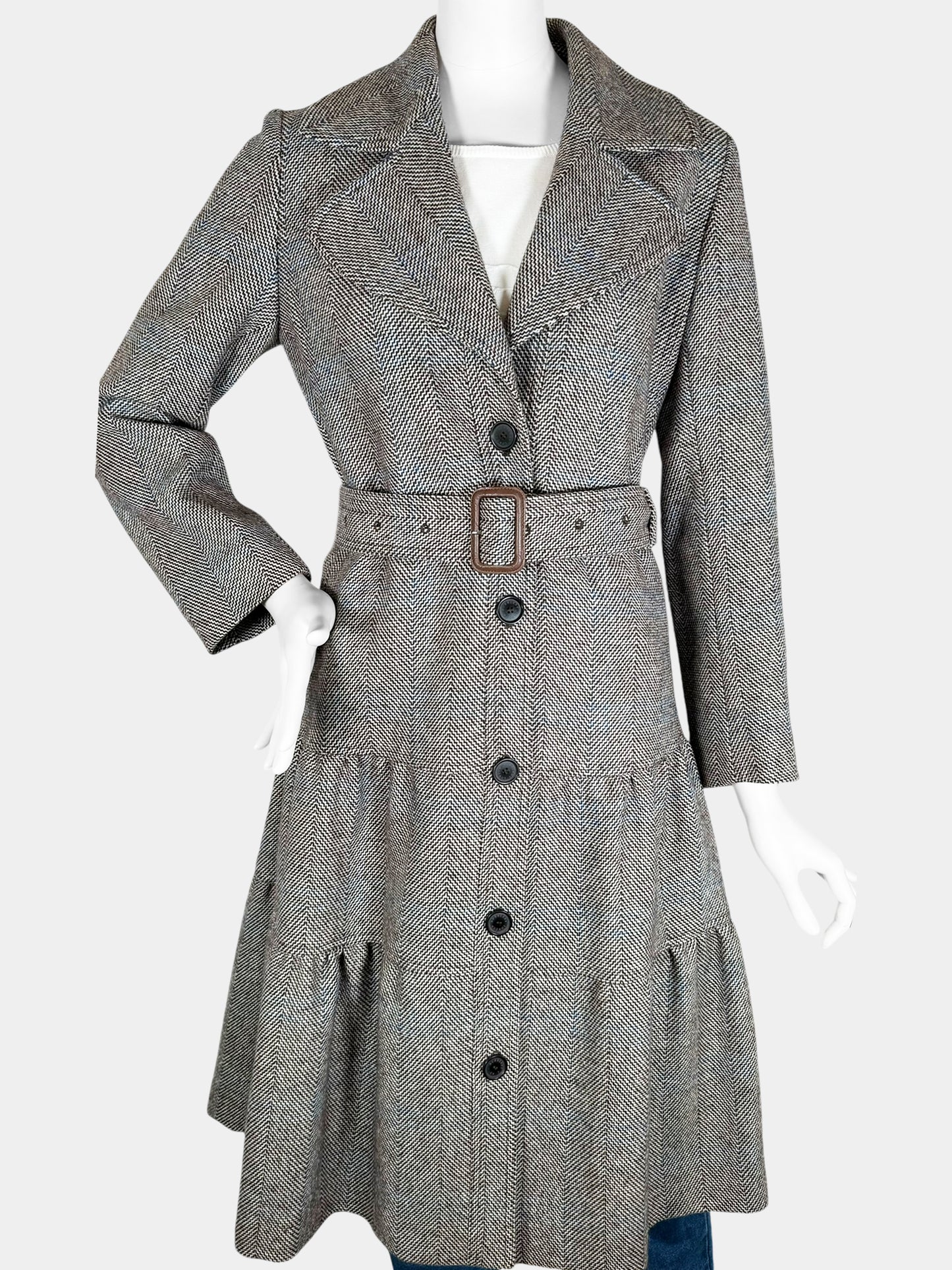 Herringbone Tiered Wool Coat - Size 6