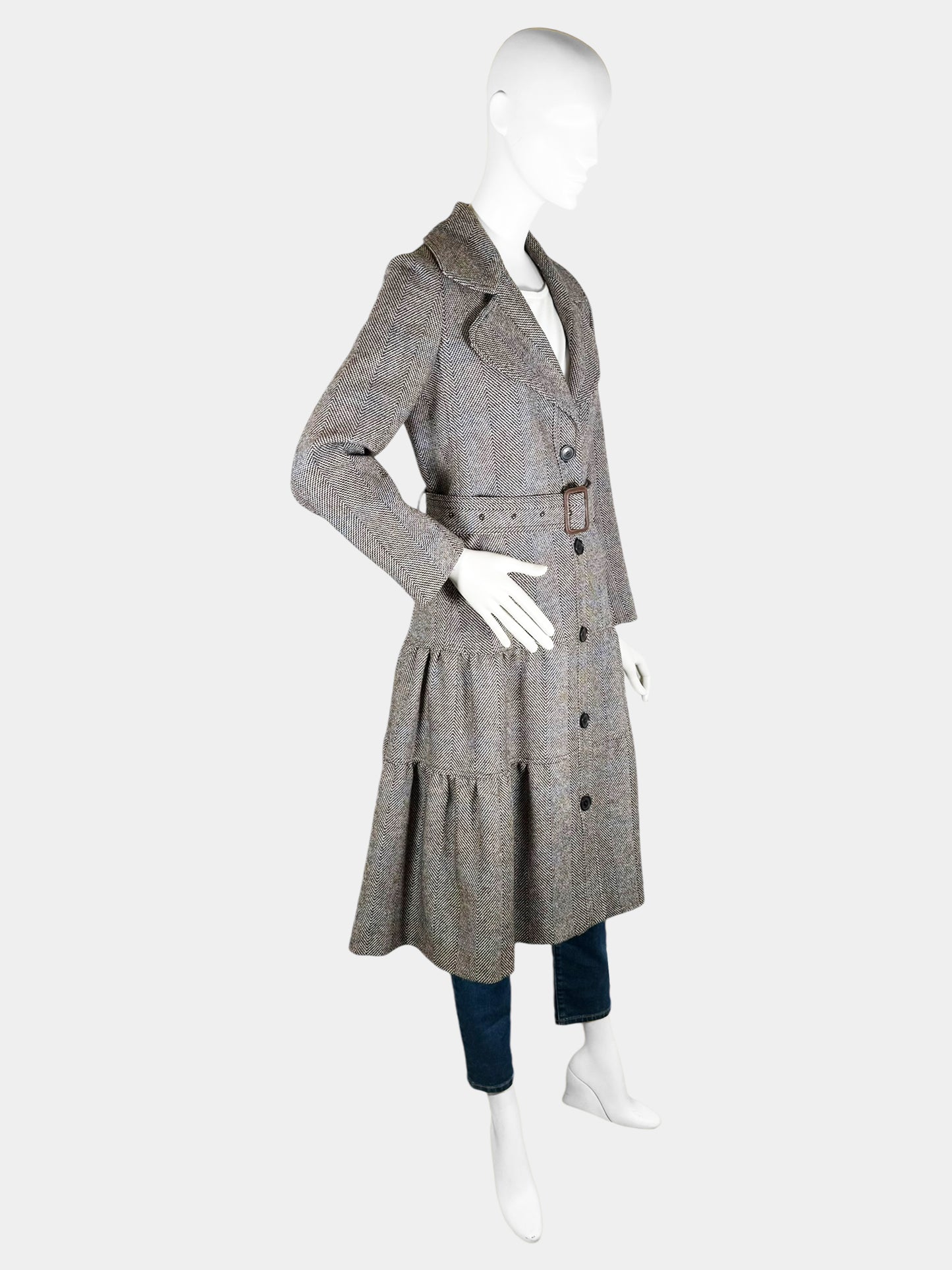 Herringbone Tiered Wool Coat - Size 6