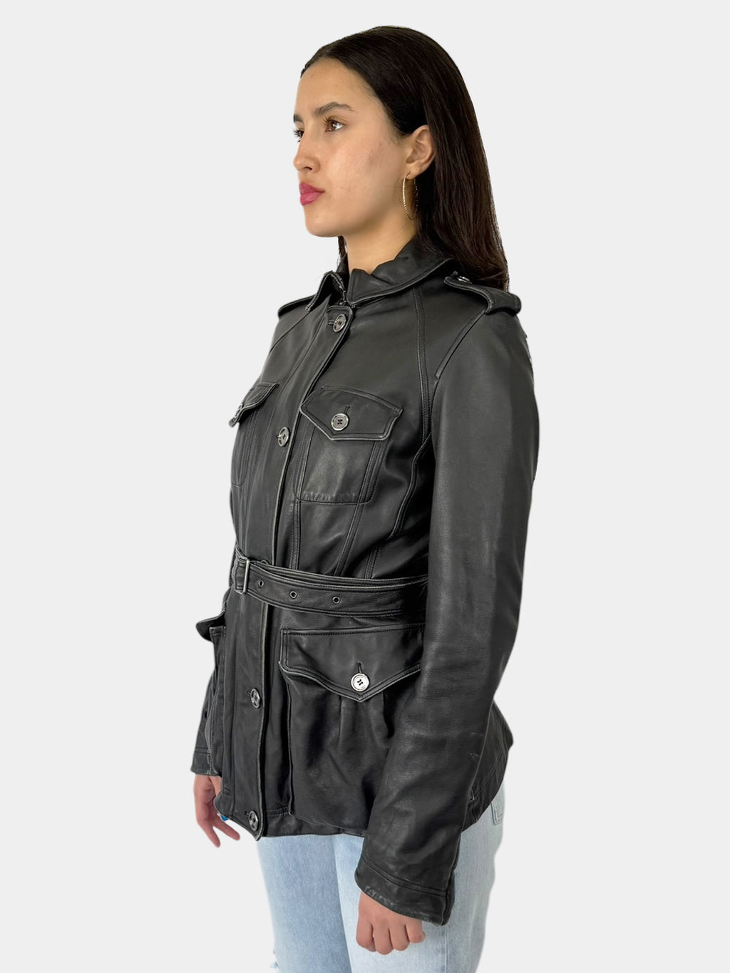 Belted Leather Jacket - Size 10