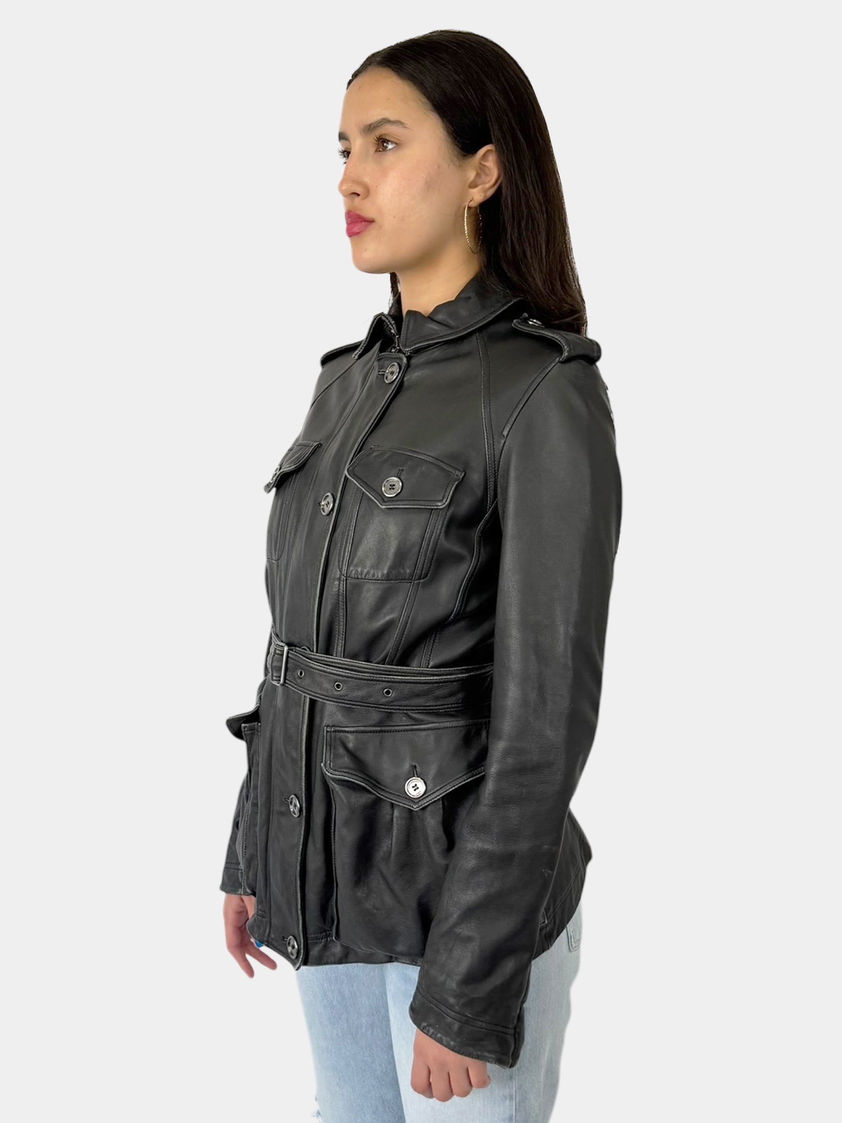 Belted Leather Jacket - Size 10