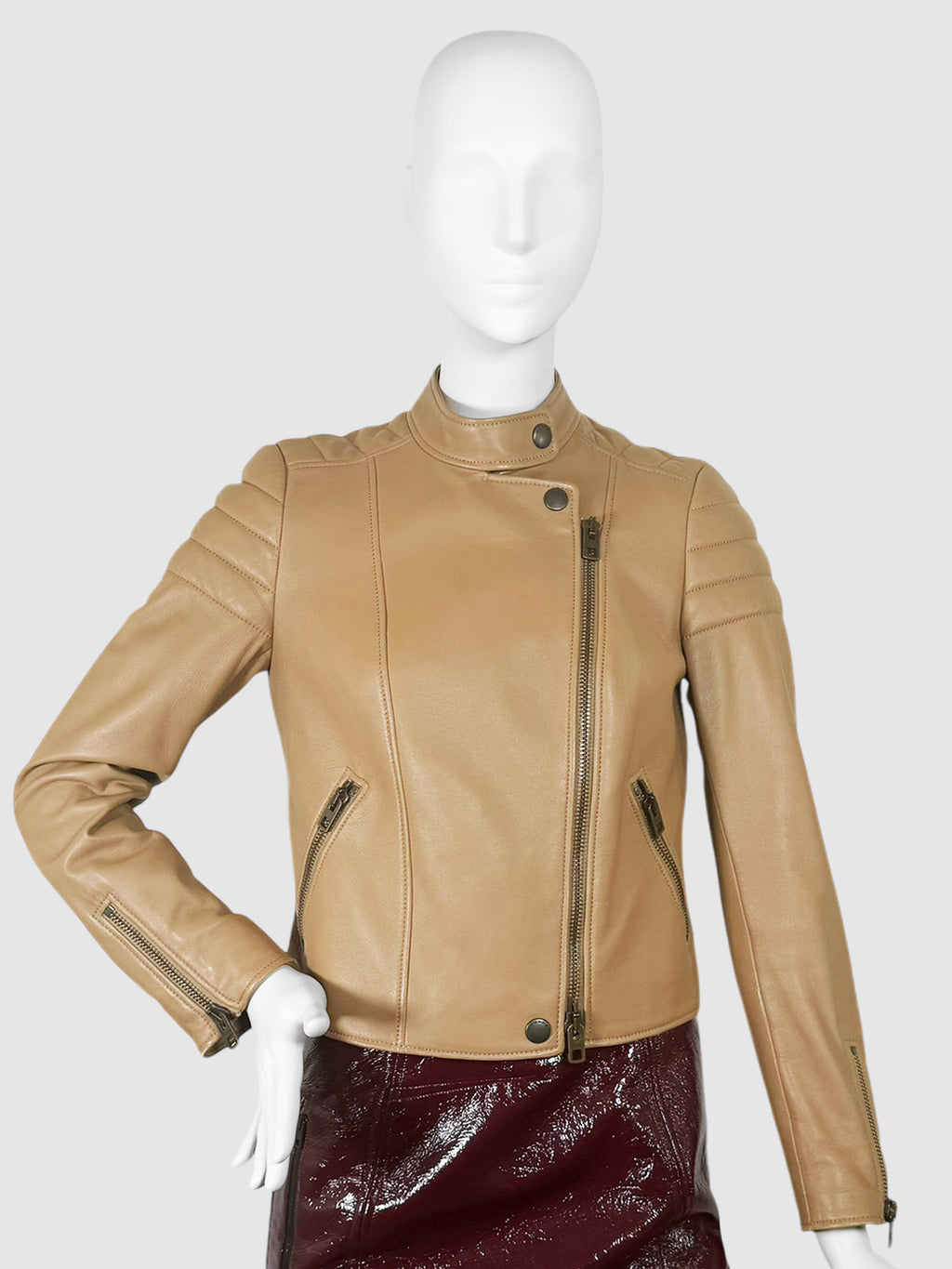 Cropped Leather Biker Jacket - Size 0