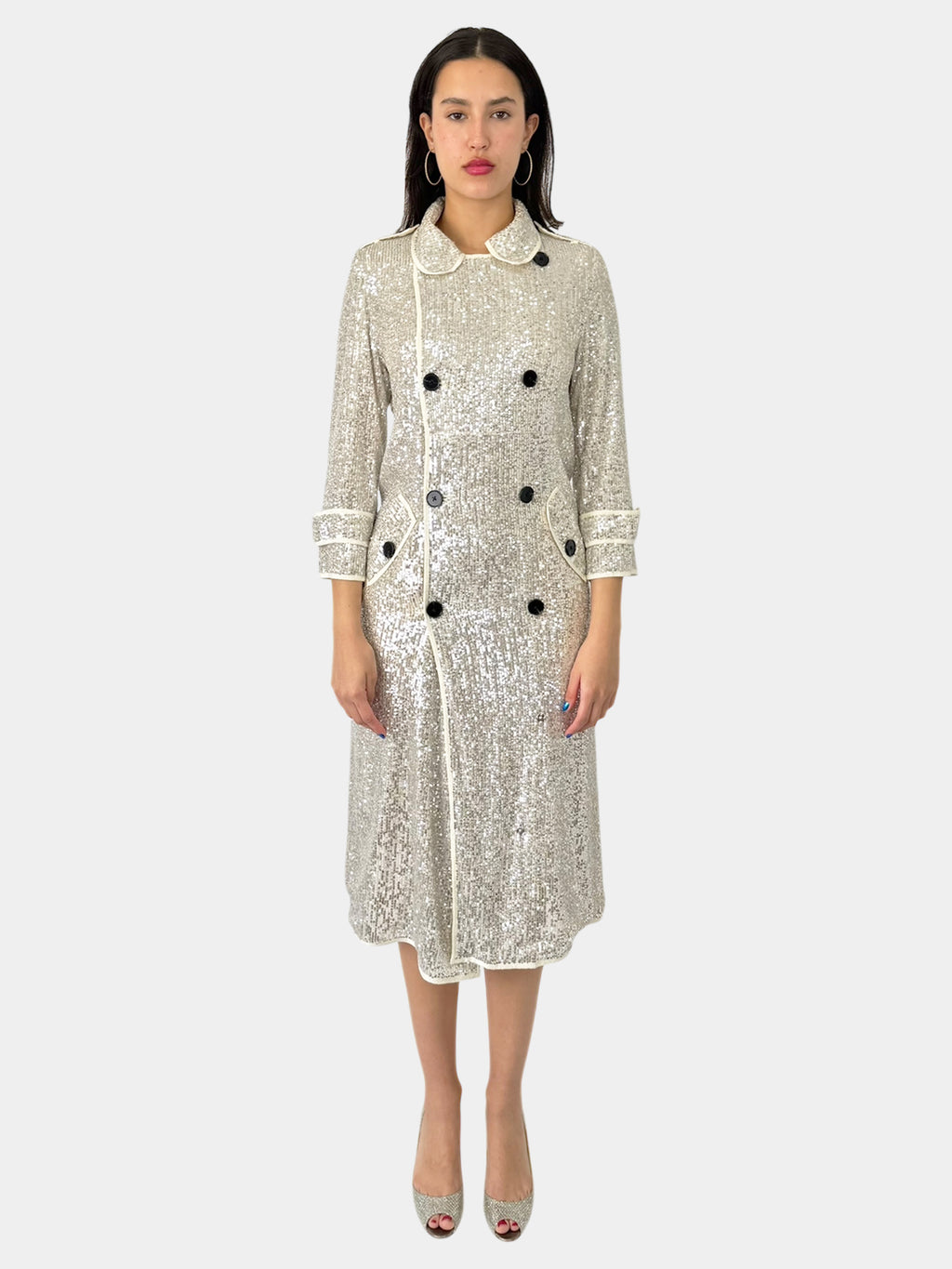 Sequin Double-Breasted Coat - Size 0
