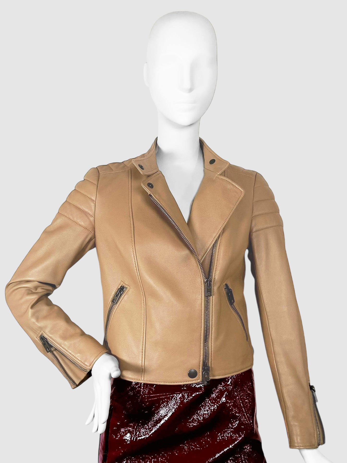 Cropped Leather Biker Jacket - Size 0