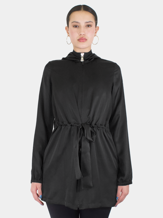 Silk Cinched Waist Zip-Up Coat - Size 2