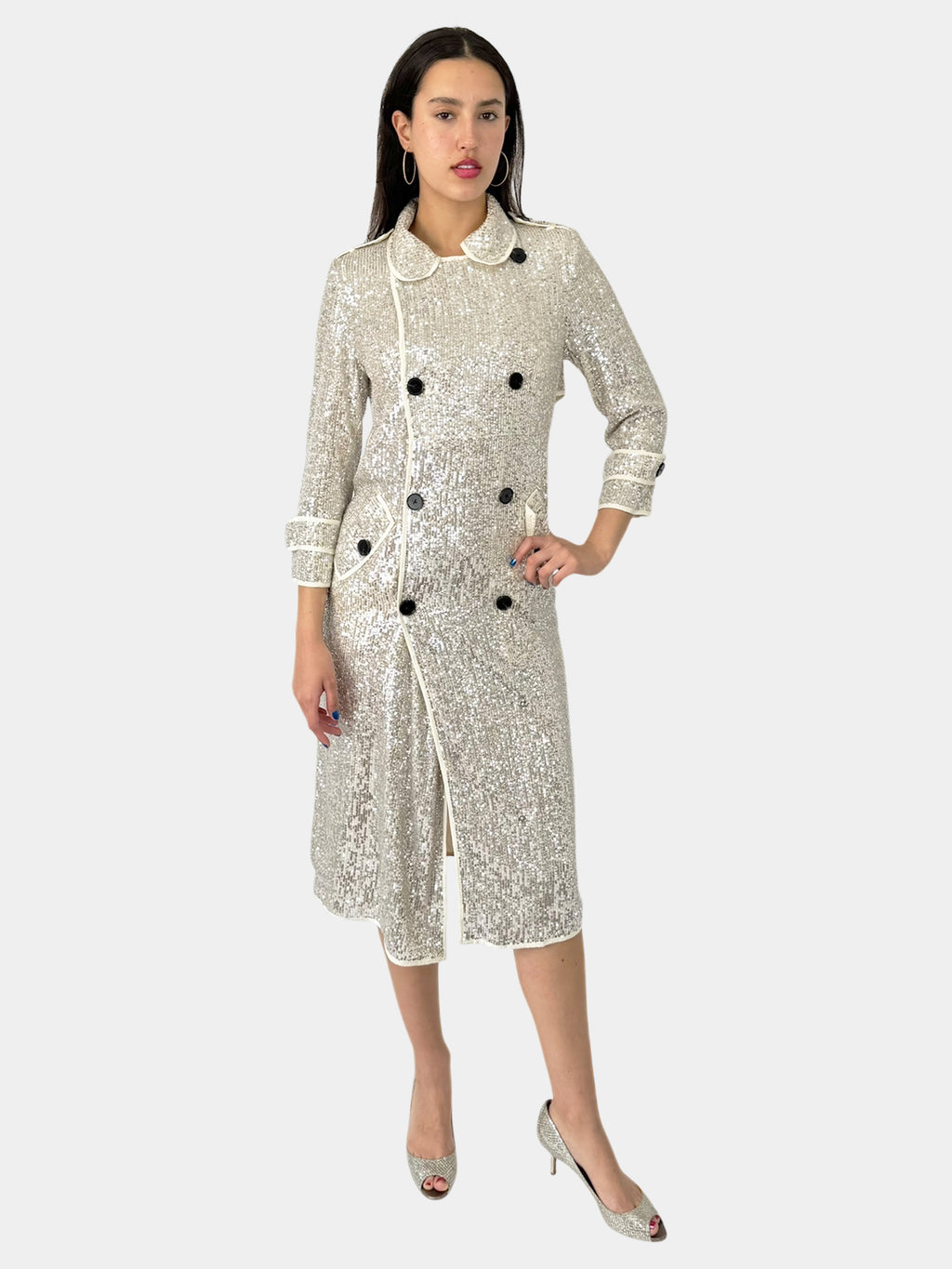 Sequin Double-Breasted Coat - Size 0