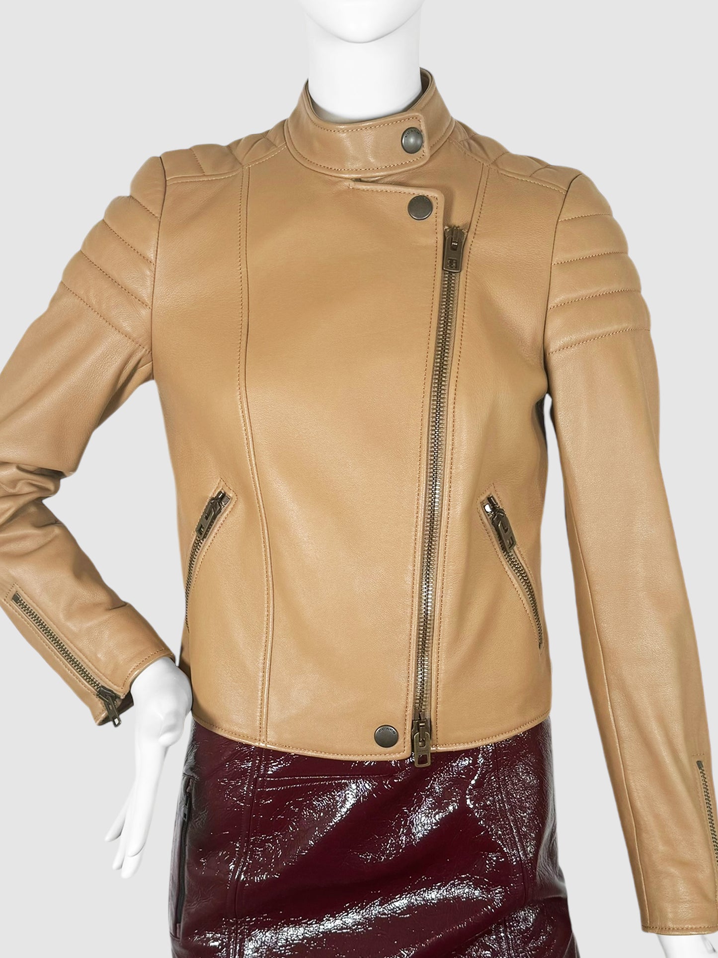 Cropped Leather Biker Jacket - Size 0