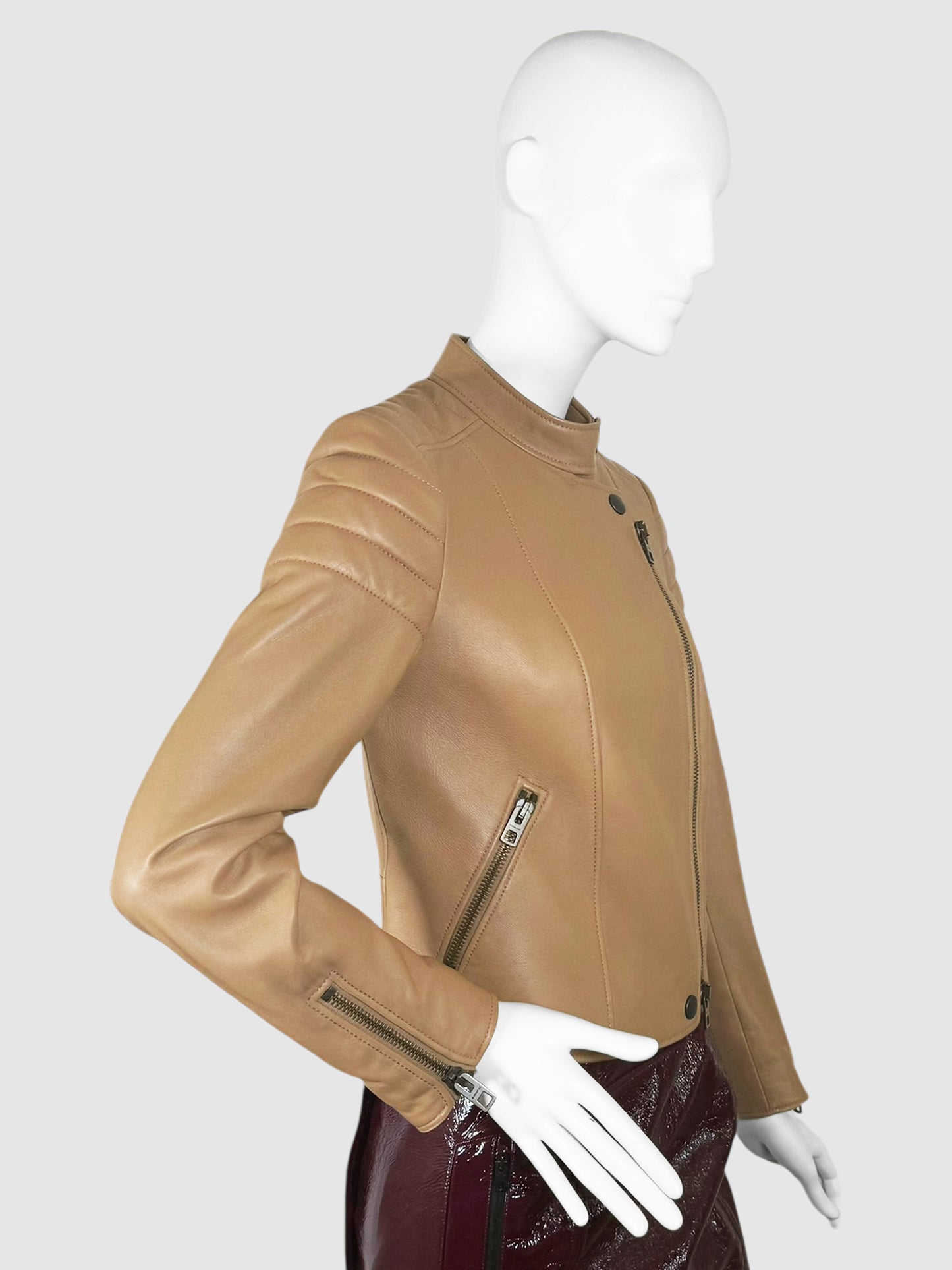 Cropped Leather Biker Jacket - Size 0