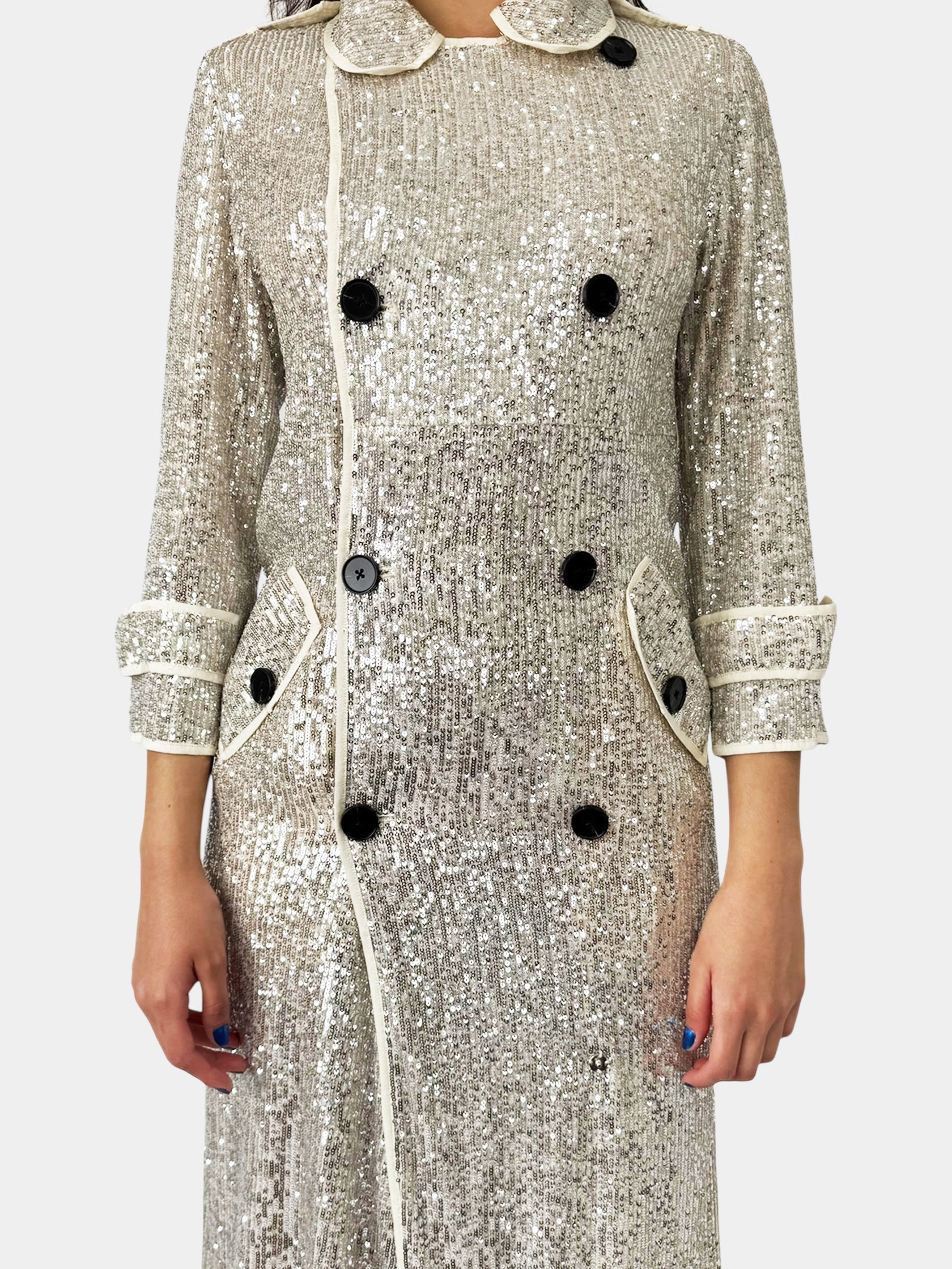 Sequin Double-Breasted Coat - Size 0
