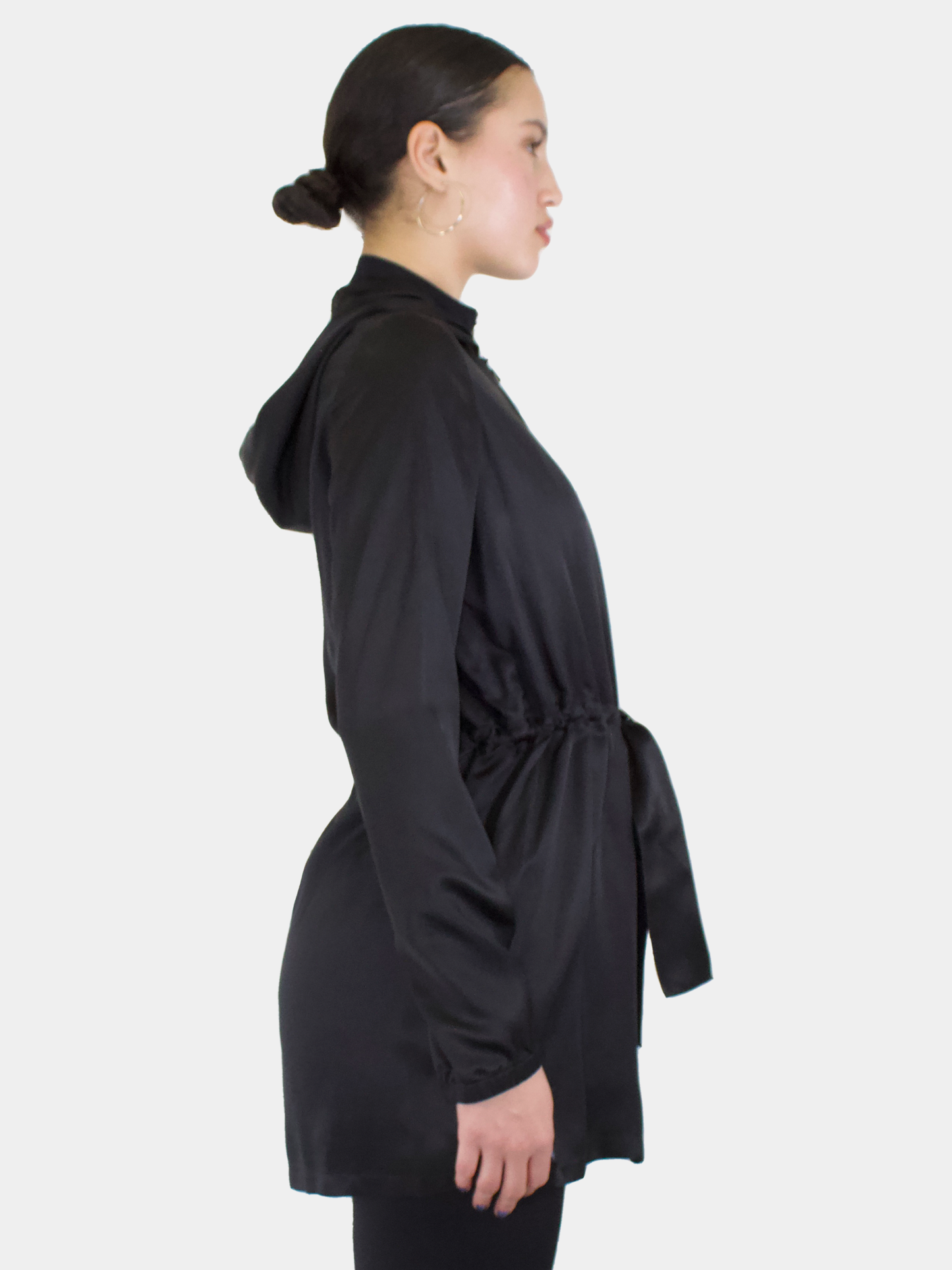 Silk Cinched Waist Zip-Up Coat - Size 2