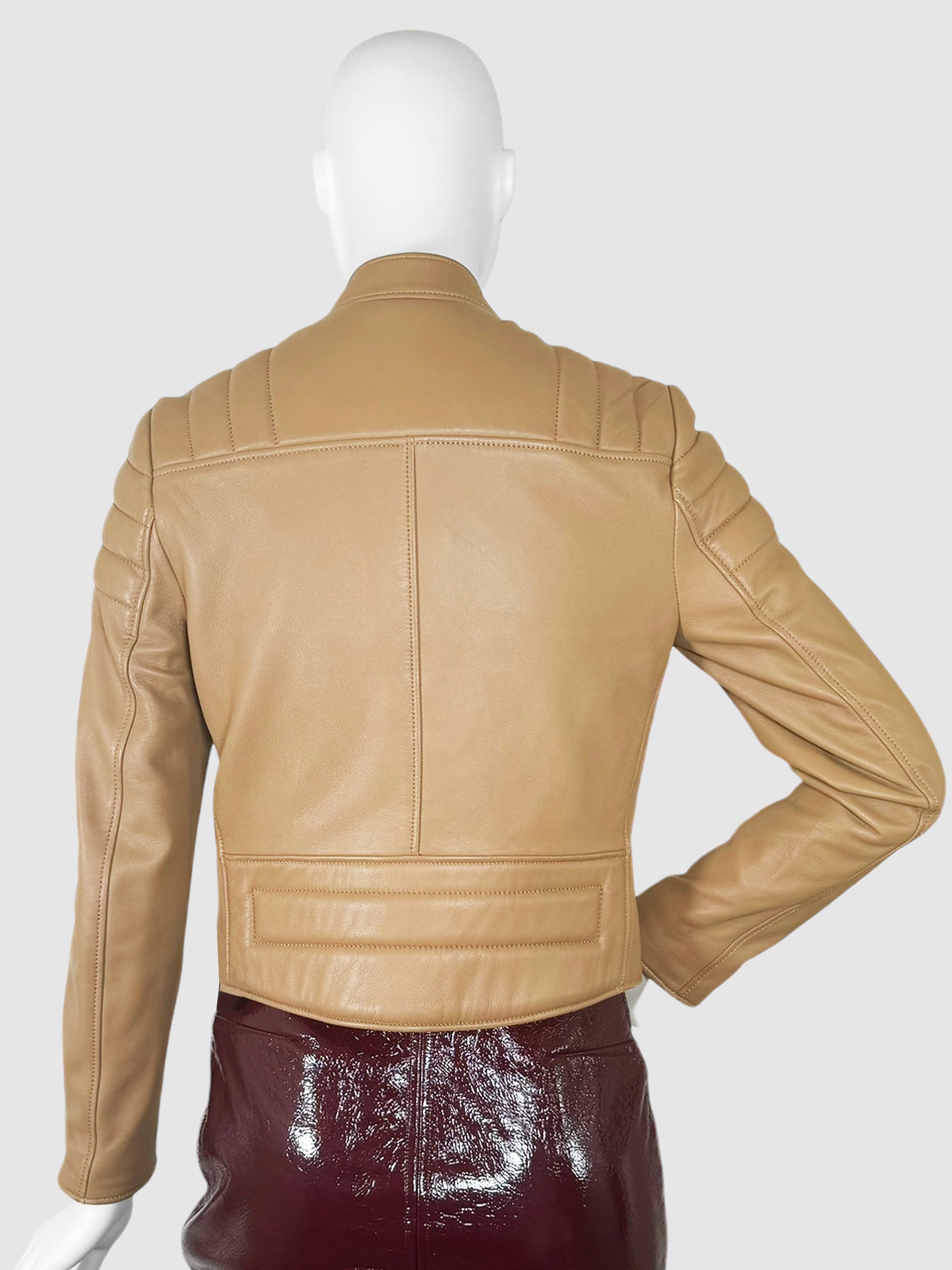 Cropped Leather Biker Jacket - Size 0