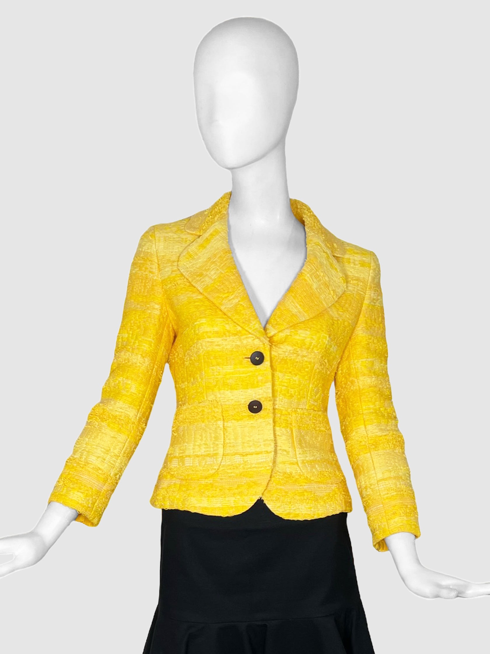 Single-Breasted Short Tweed Blazer - Size 34