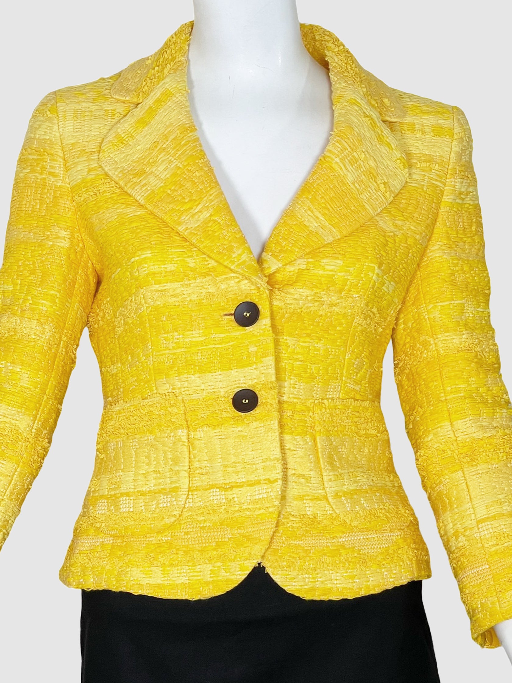 Single-Breasted Short Tweed Blazer - Size 34