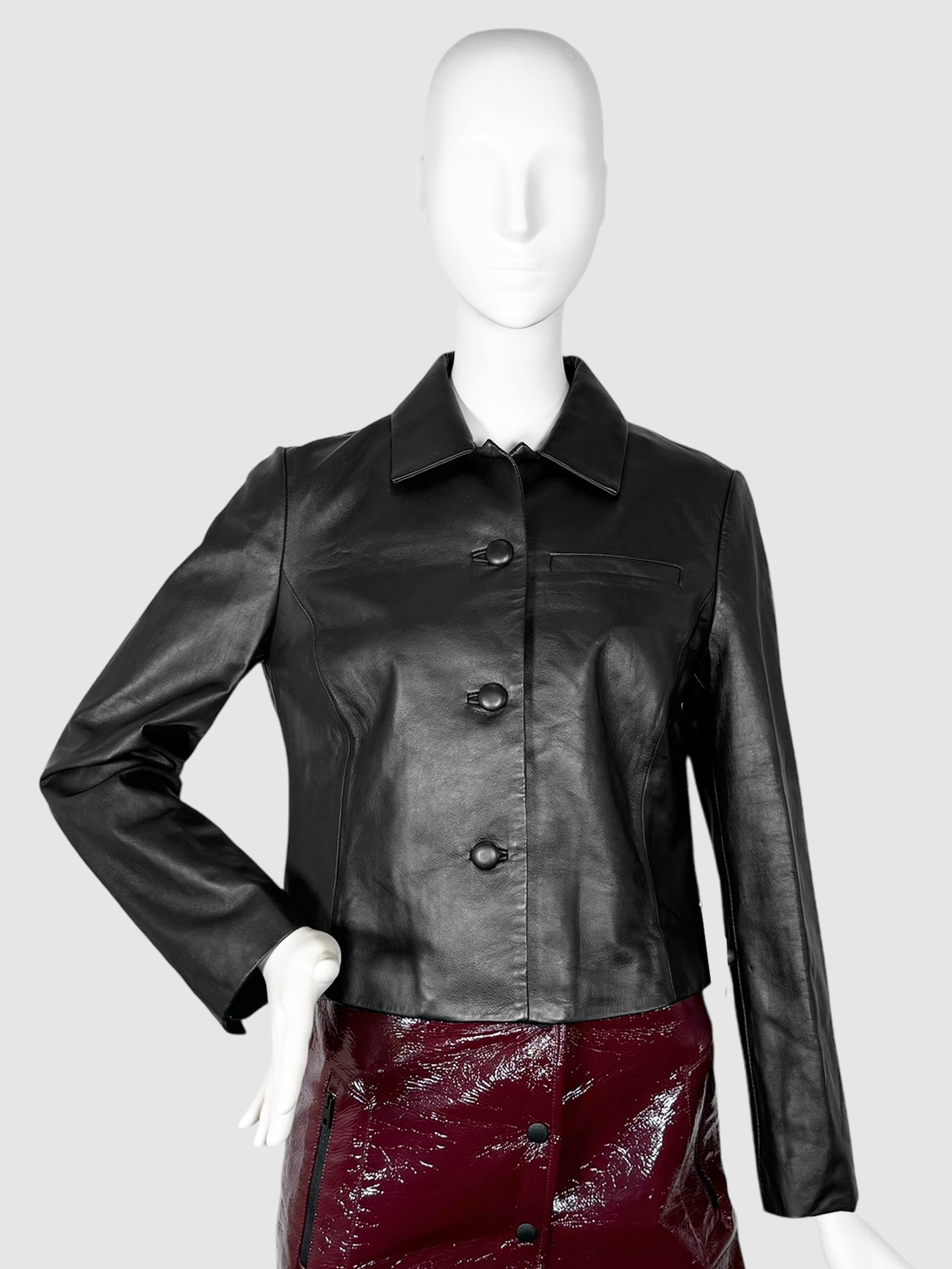 Cropped Button-Up Leather Jacket - Size 4