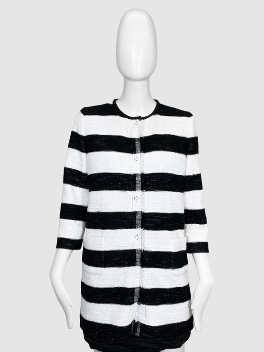 Stripe Tweed Button-Up Jacket - Size 42