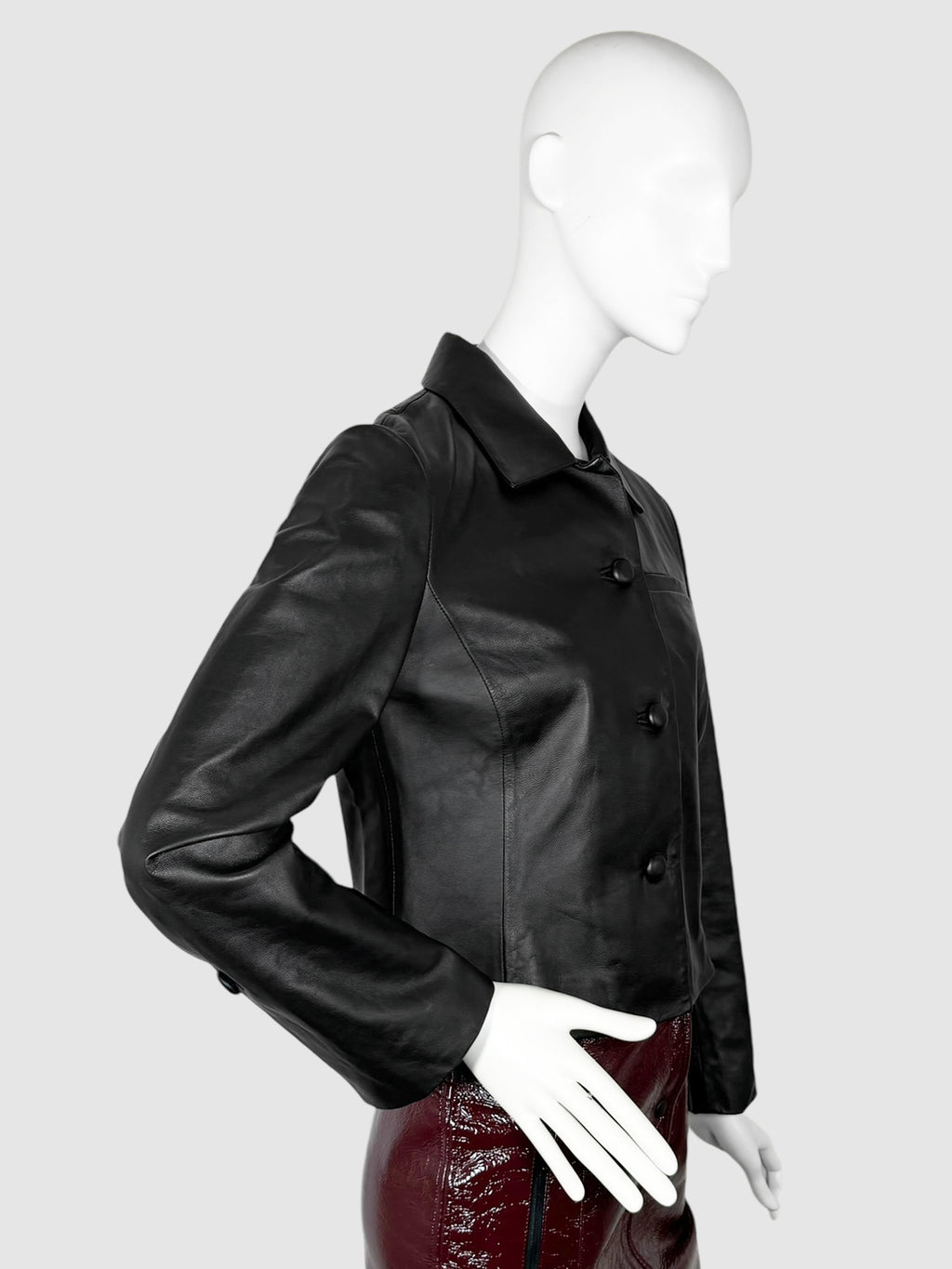 Cropped Button-Up Leather Jacket - Size 4