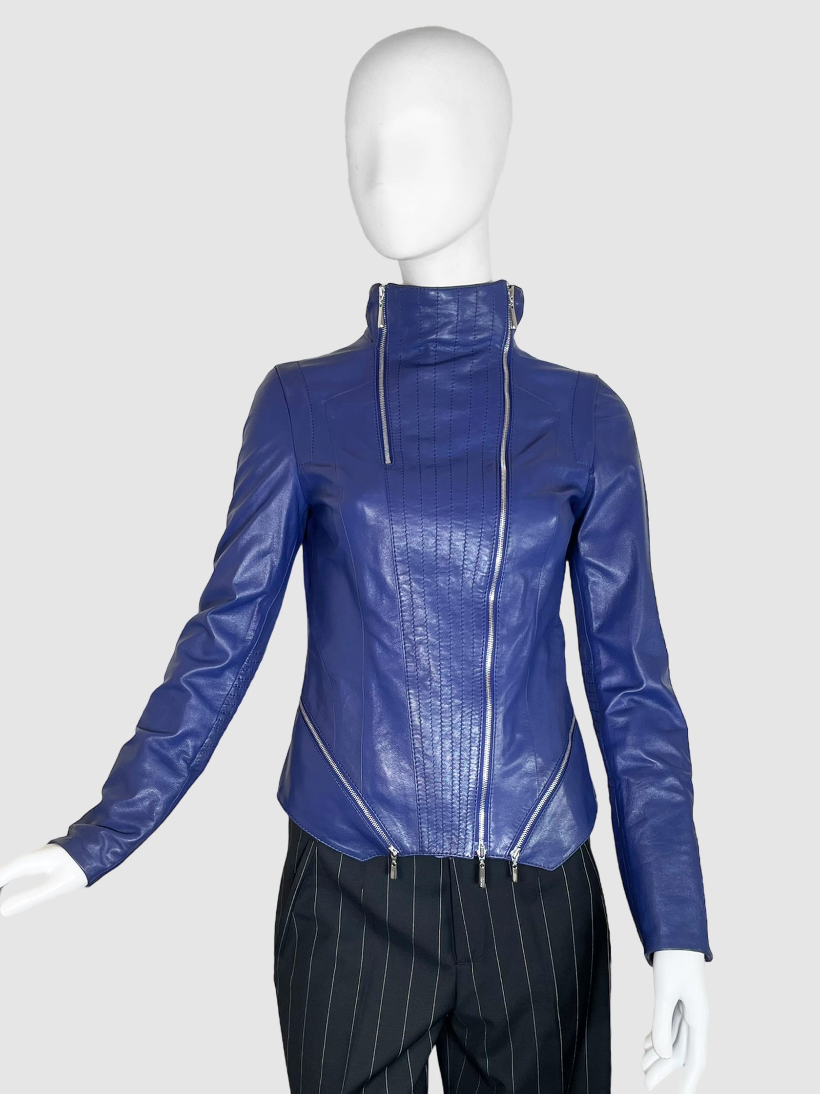 Leather Moto Jacket - Size 34
