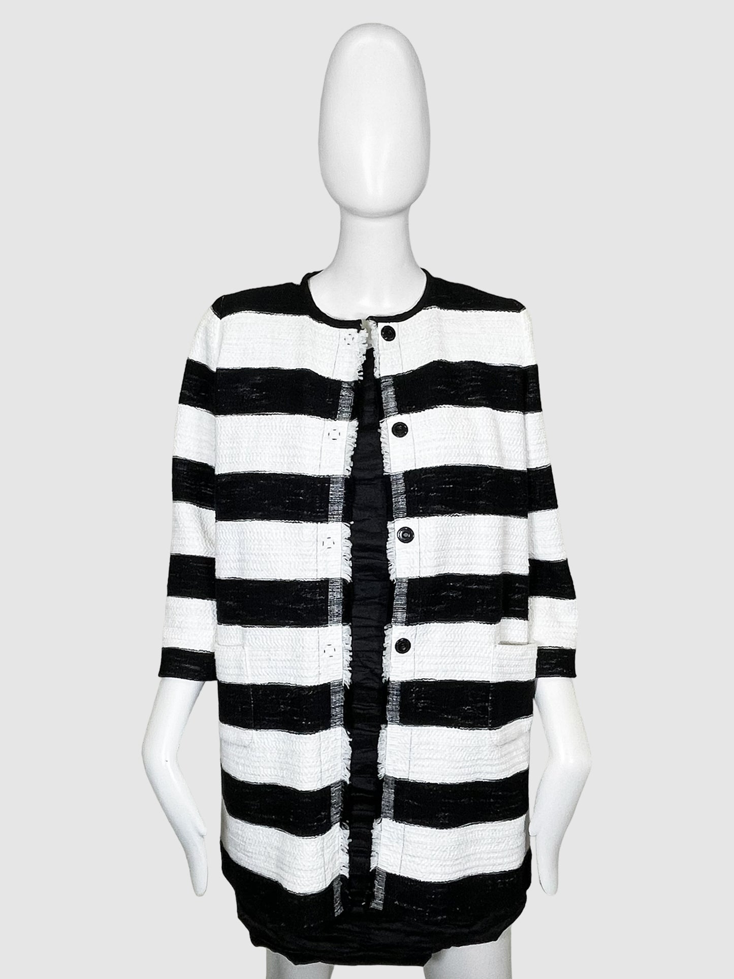 Stripe Tweed Button-Up Jacket - Size 42